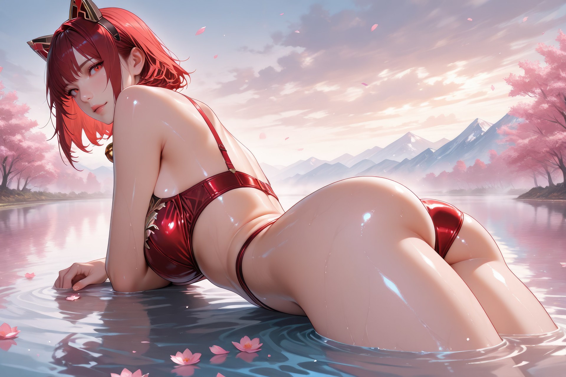 AI Generated Anime Girl - Douluo Dalu Catgirl 블랙 스타킹, 바디수트, 수영복, 비키니, 젖은 연출 AI 이미지 갤러리 752P