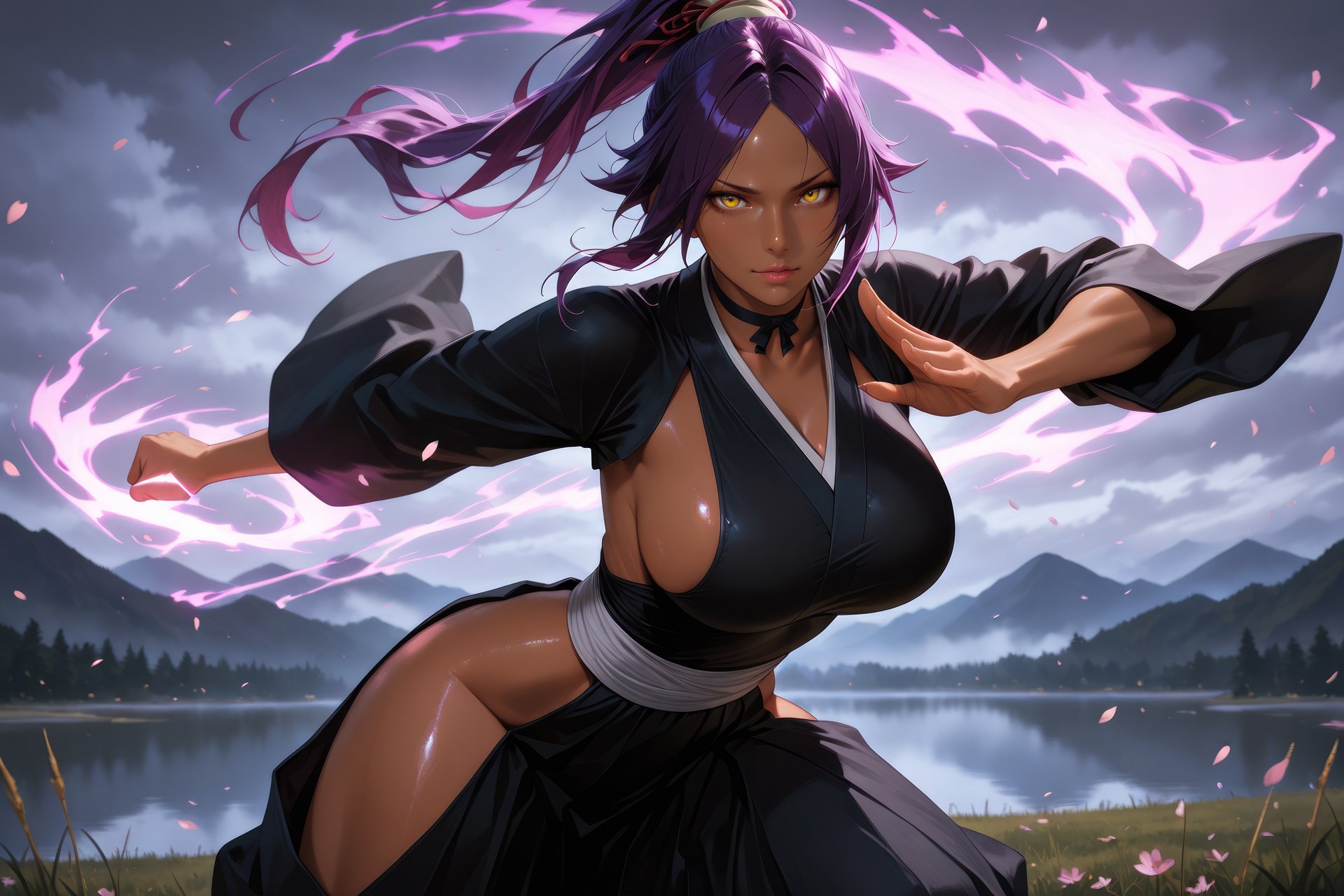 AI Generated Anime Girl - Bleach Yoruichi Shihoin 바디수트 AI 이미지 갤러리 955P