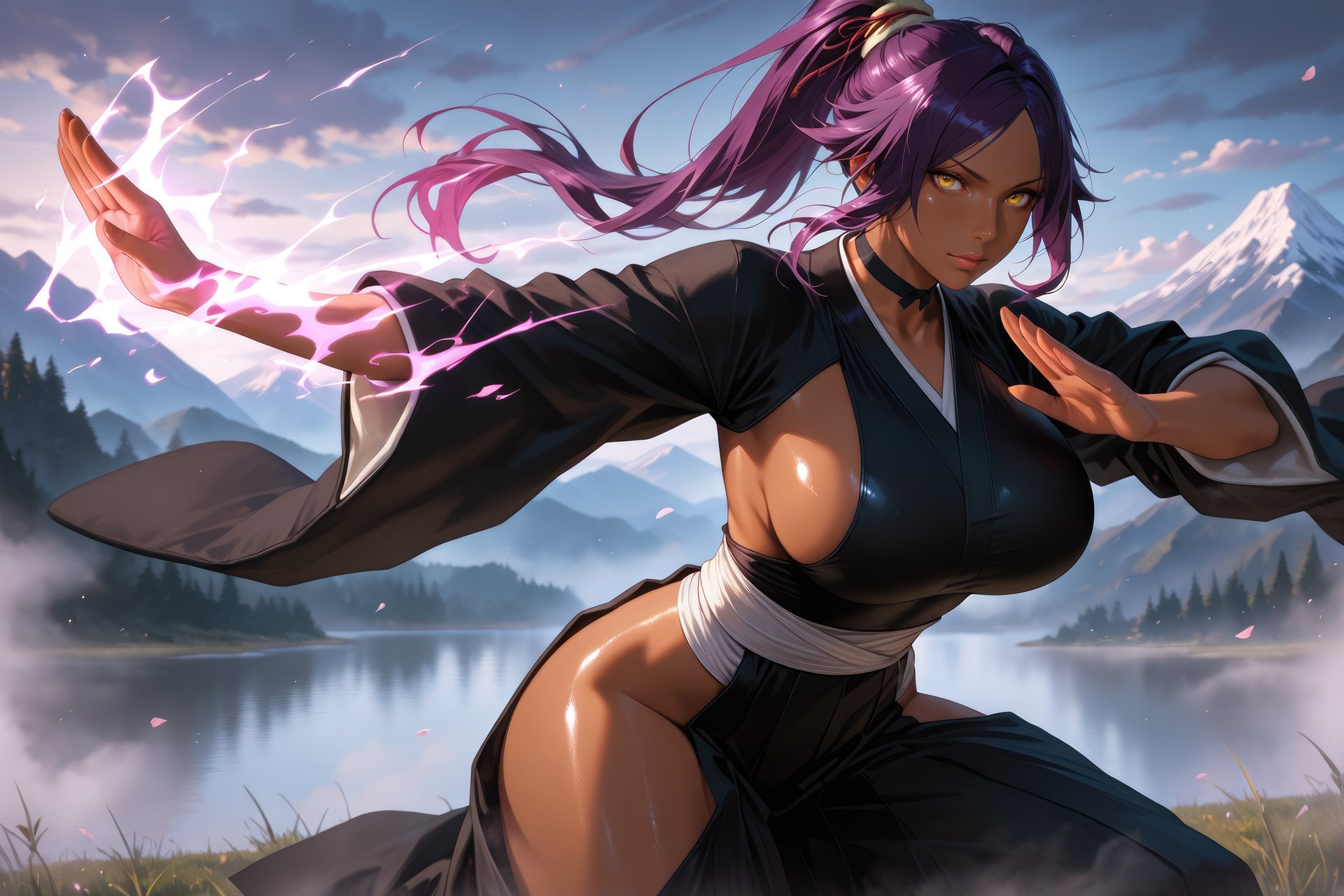 AI Generated Anime Girl - Bleach Yoruichi Shihoin 바디수트 AI 이미지 갤러리 955P