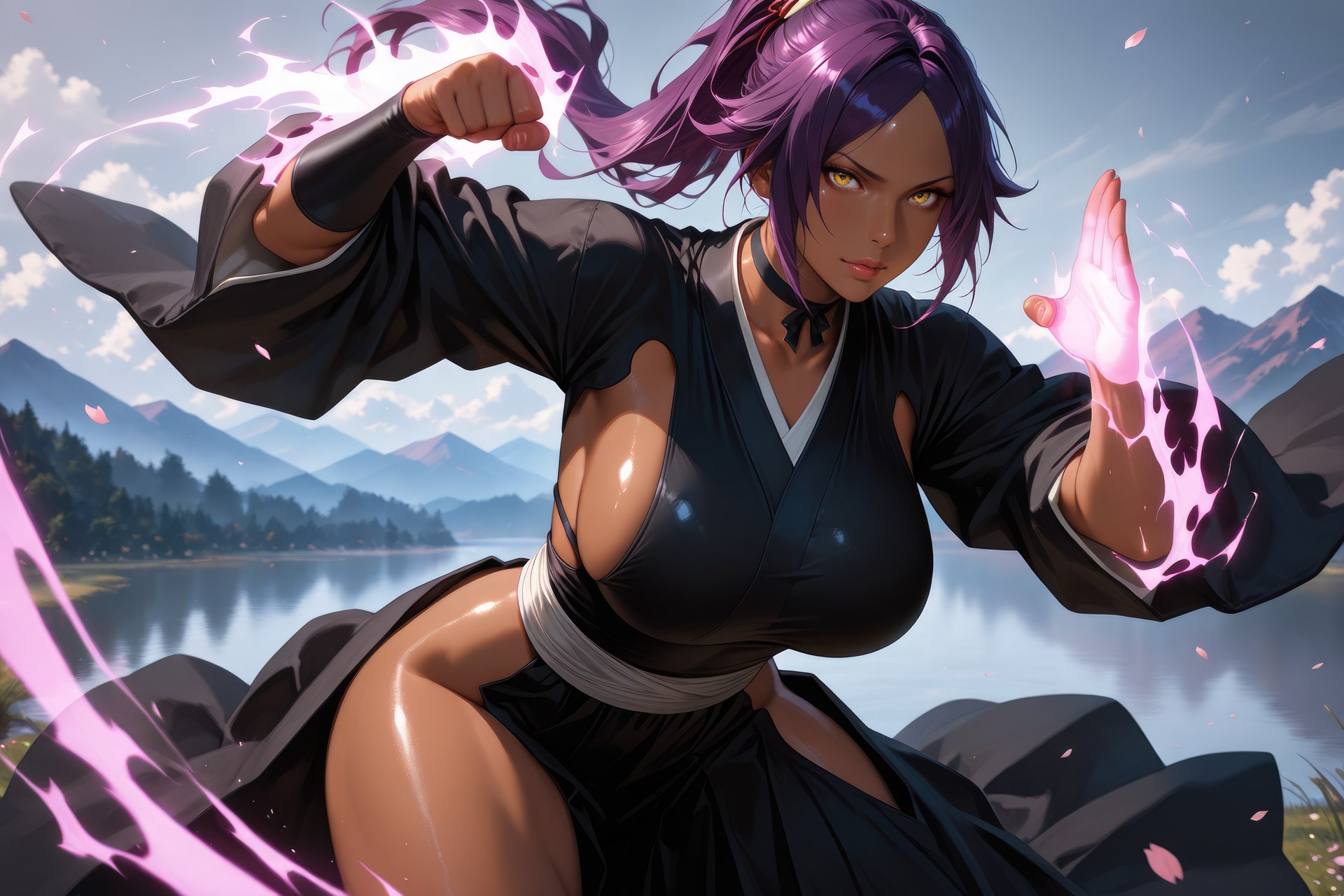 AI Generated Anime Girl - Bleach Yoruichi Shihoin 바디수트 AI 이미지 갤러리 955P