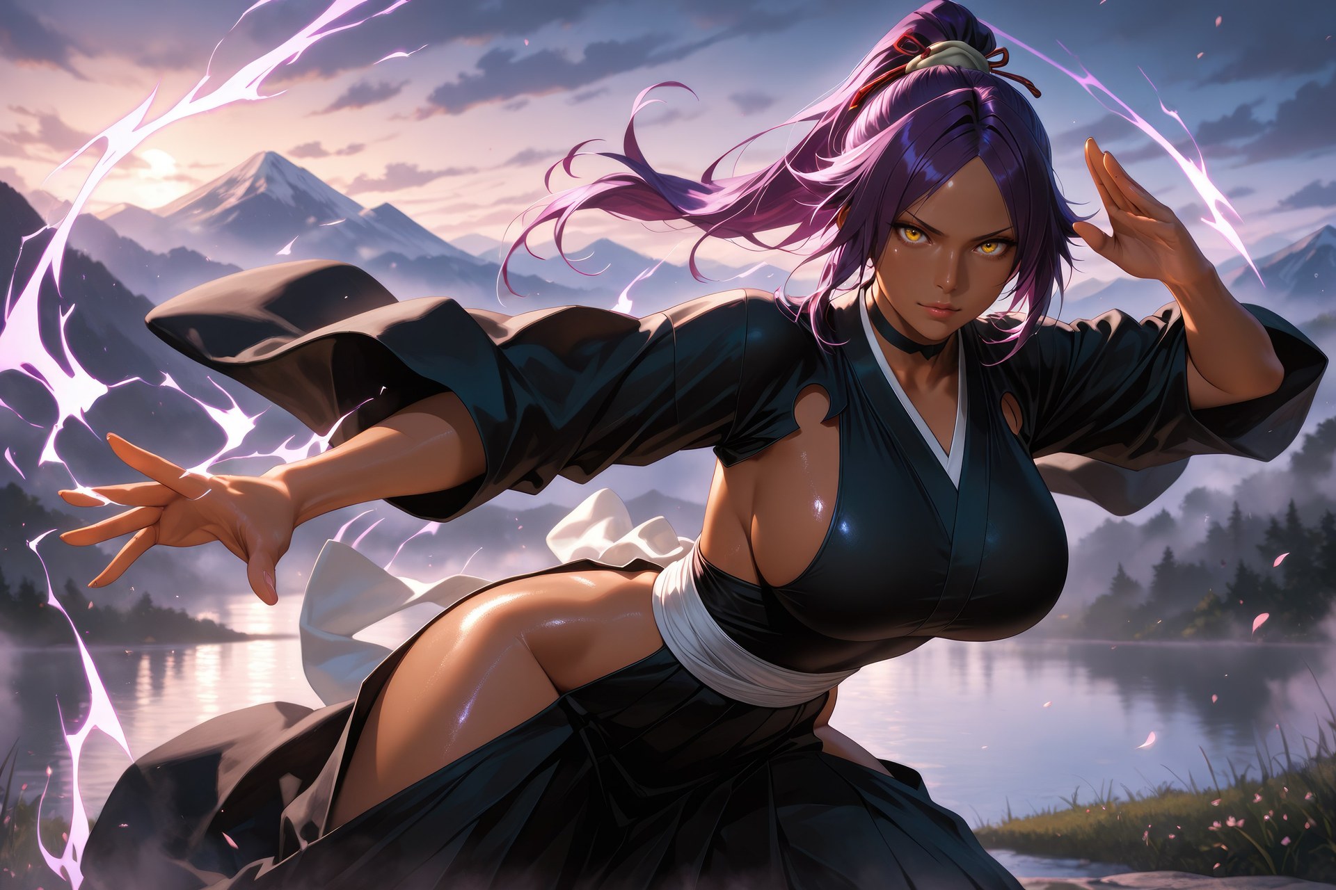 AI Generated Anime Girl - Bleach Yoruichi Shihoin 바디수트 AI 이미지 갤러리 955P