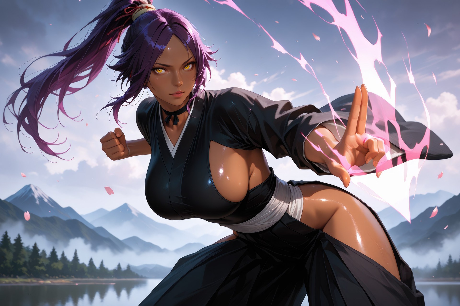 AI Generated Anime Girl - Bleach Yoruichi Shihoin 바디수트 AI 이미지 갤러리 955P