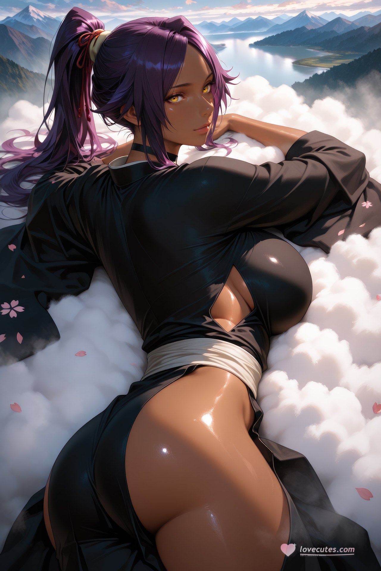 AI Generated Anime Girl - Bleach Yoruichi Shihoin 바디수트 AI 이미지 갤러리 955P