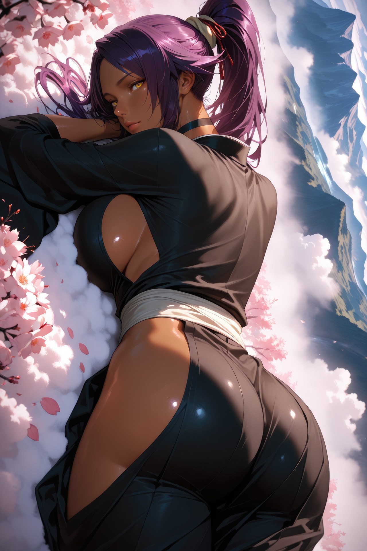 AI Generated Anime Girl - Bleach Yoruichi Shihoin 바디수트 AI 이미지 갤러리 955P