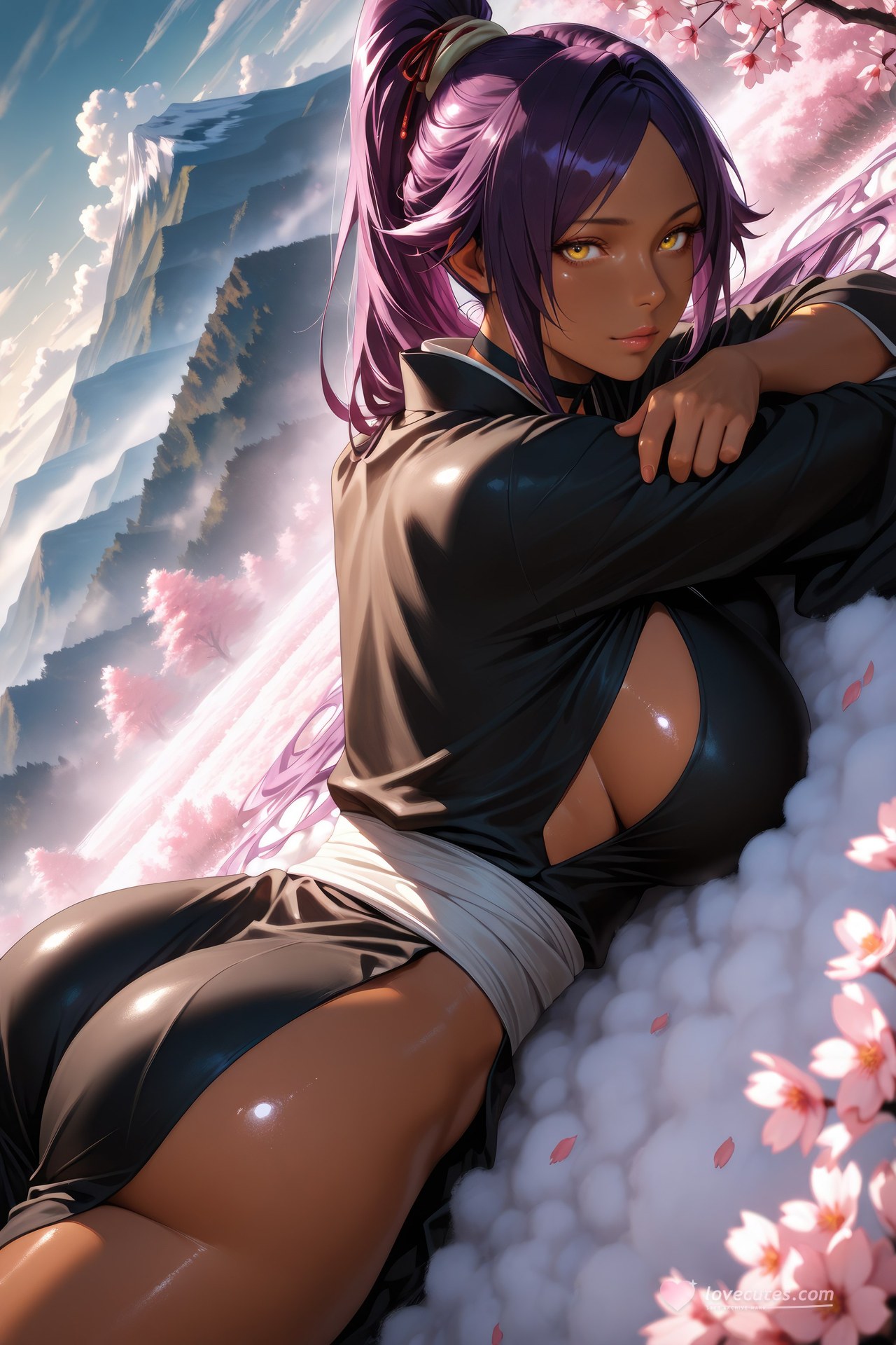 AI Generated Anime Girl - Bleach Yoruichi Shihoin 바디수트 AI 이미지 갤러리 955P