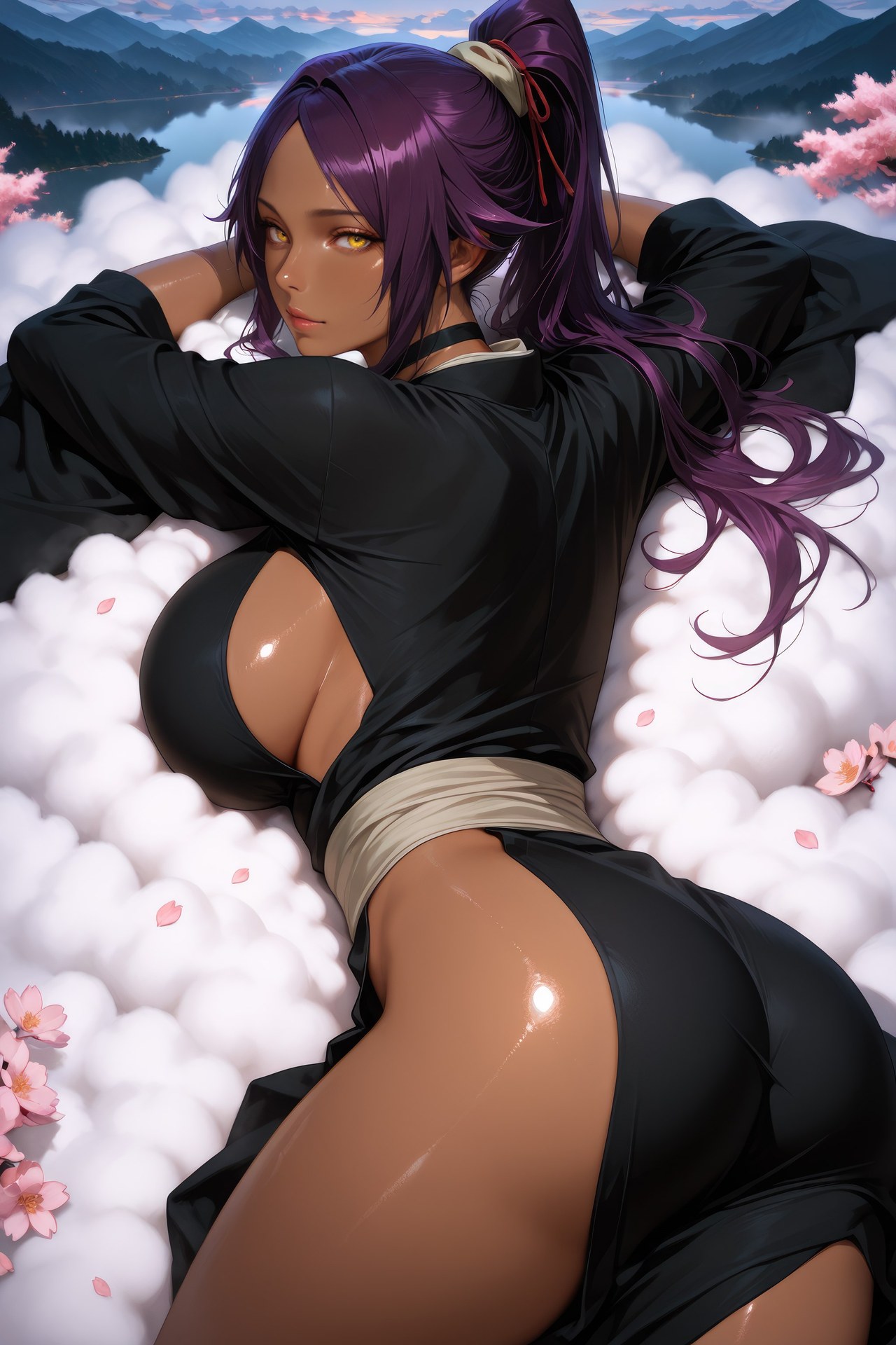 AI Generated Anime Girl - Bleach Yoruichi Shihoin 바디수트 AI 이미지 갤러리 955P