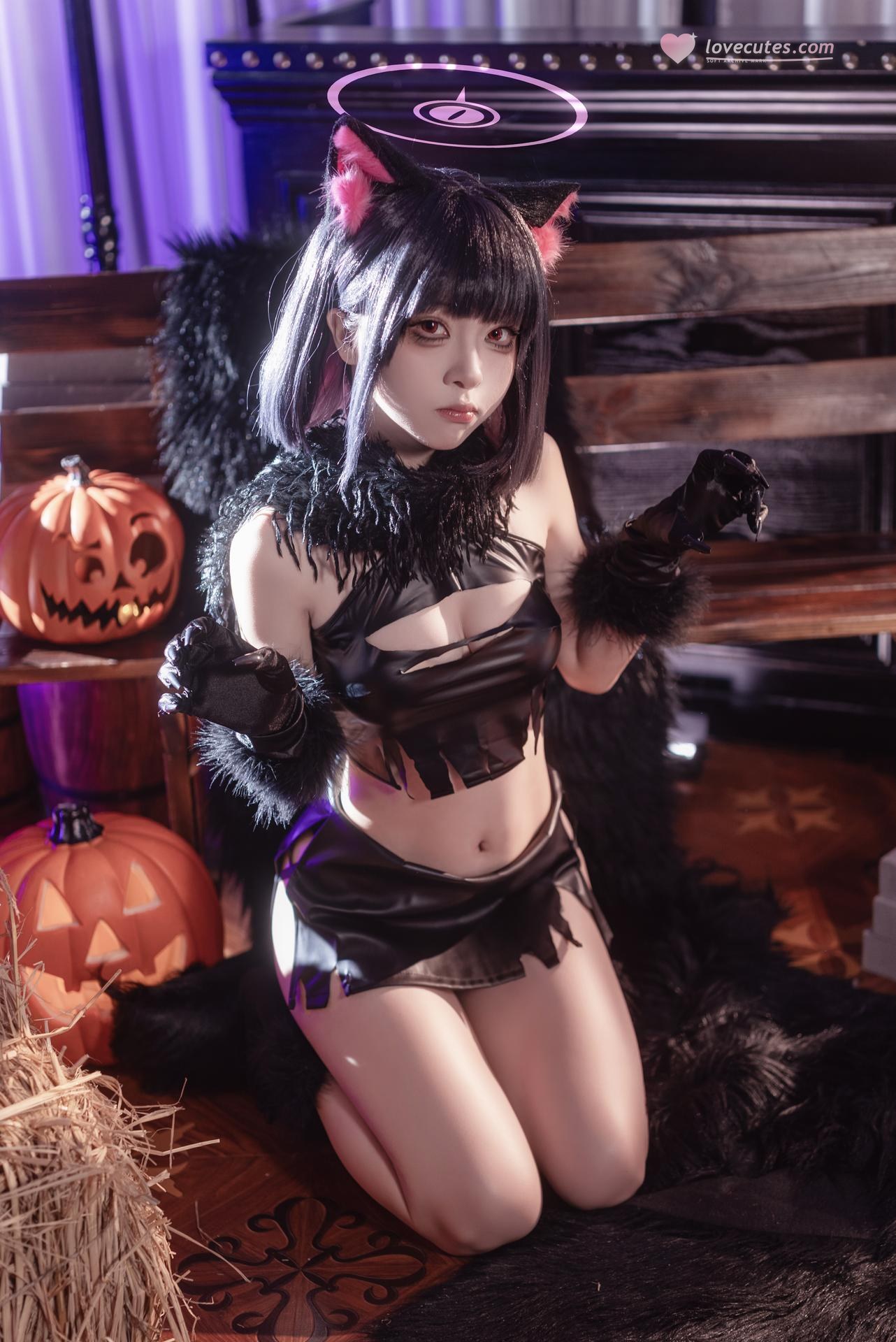 [cosplay] 矢量鱼 - 蔚蓝档案 杏山和纱万圣节：猫耳万圣节角色還原 34P
