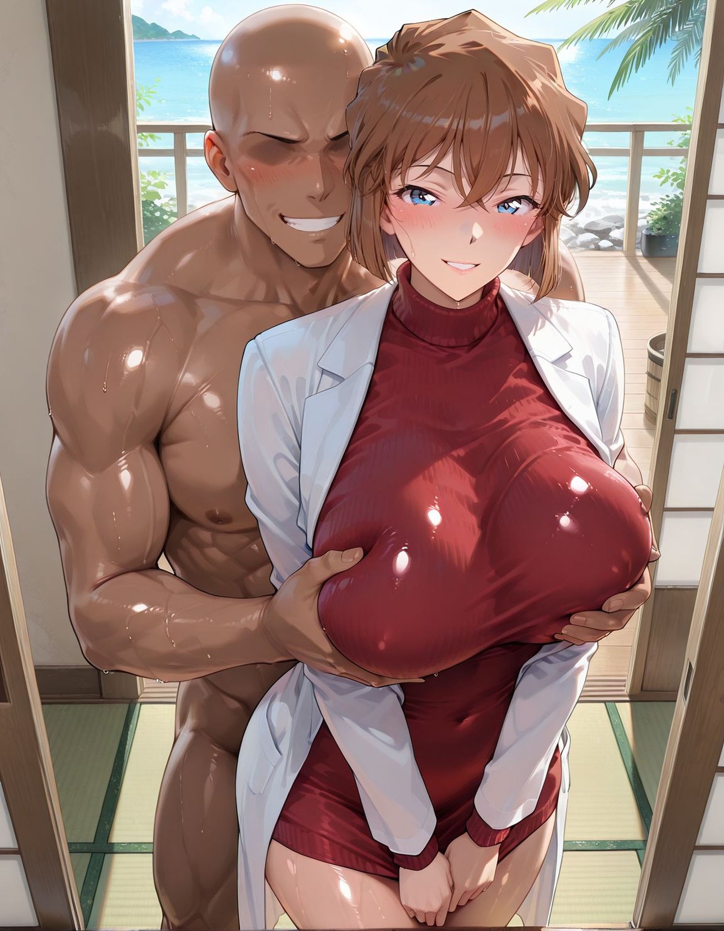AI Generated Anime Girl - 名偵探柯南 灰原哀 宮野志保：海灘泳裝緊身衣比基尼濕身角色圖集 170P