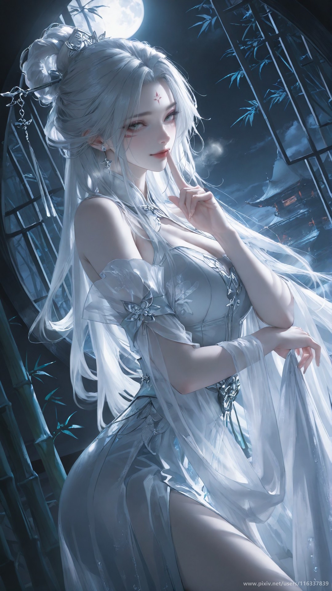 AI Nudes - 太極八荒 竹林夜色小白 レースランジェリー ボディスーツ トップレス AI画像ギャラリー 234P