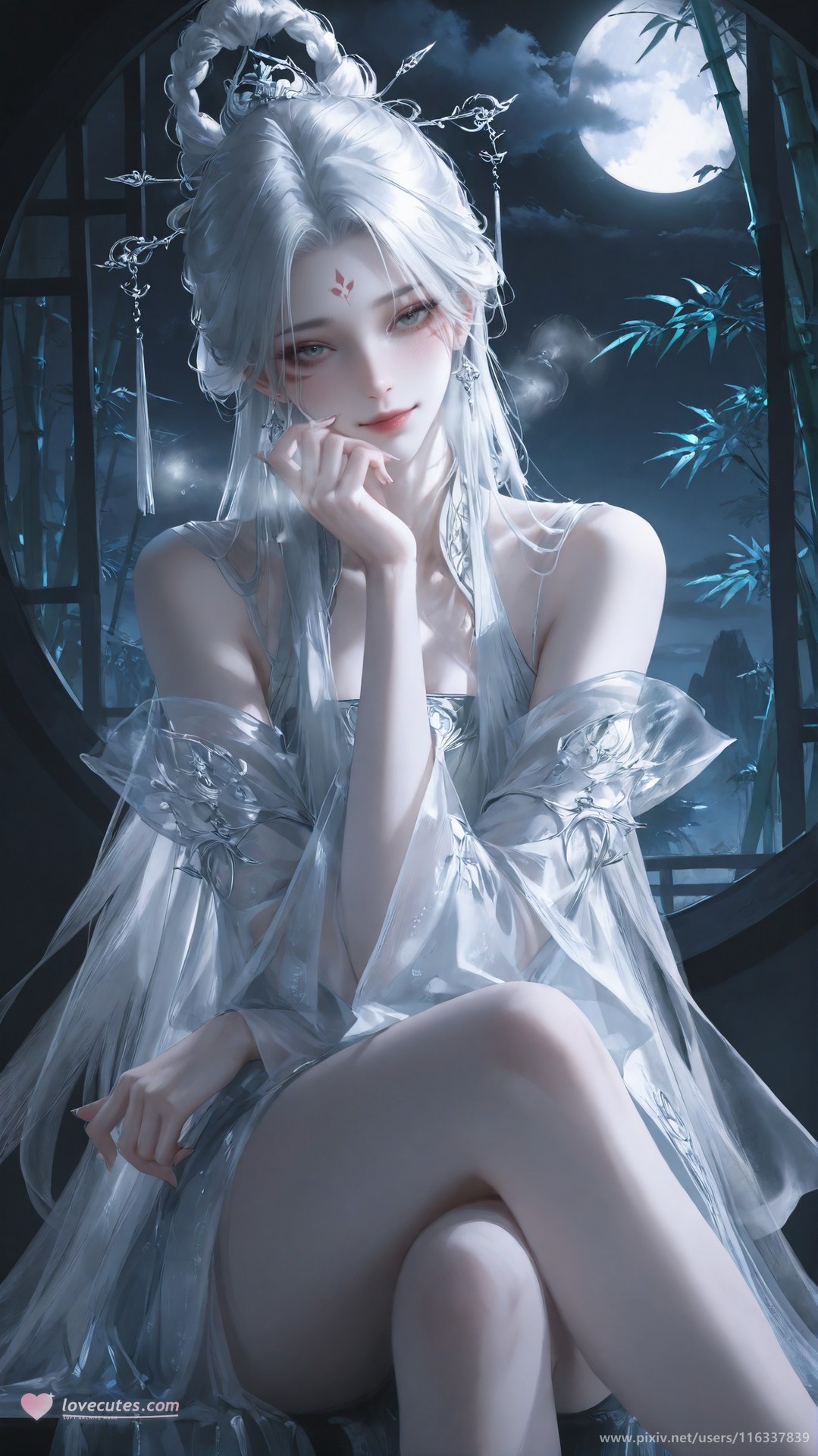 AI Nudes - 太極八荒 竹林夜色小白 レースランジェリー ボディスーツ トップレス AI画像ギャラリー 234P