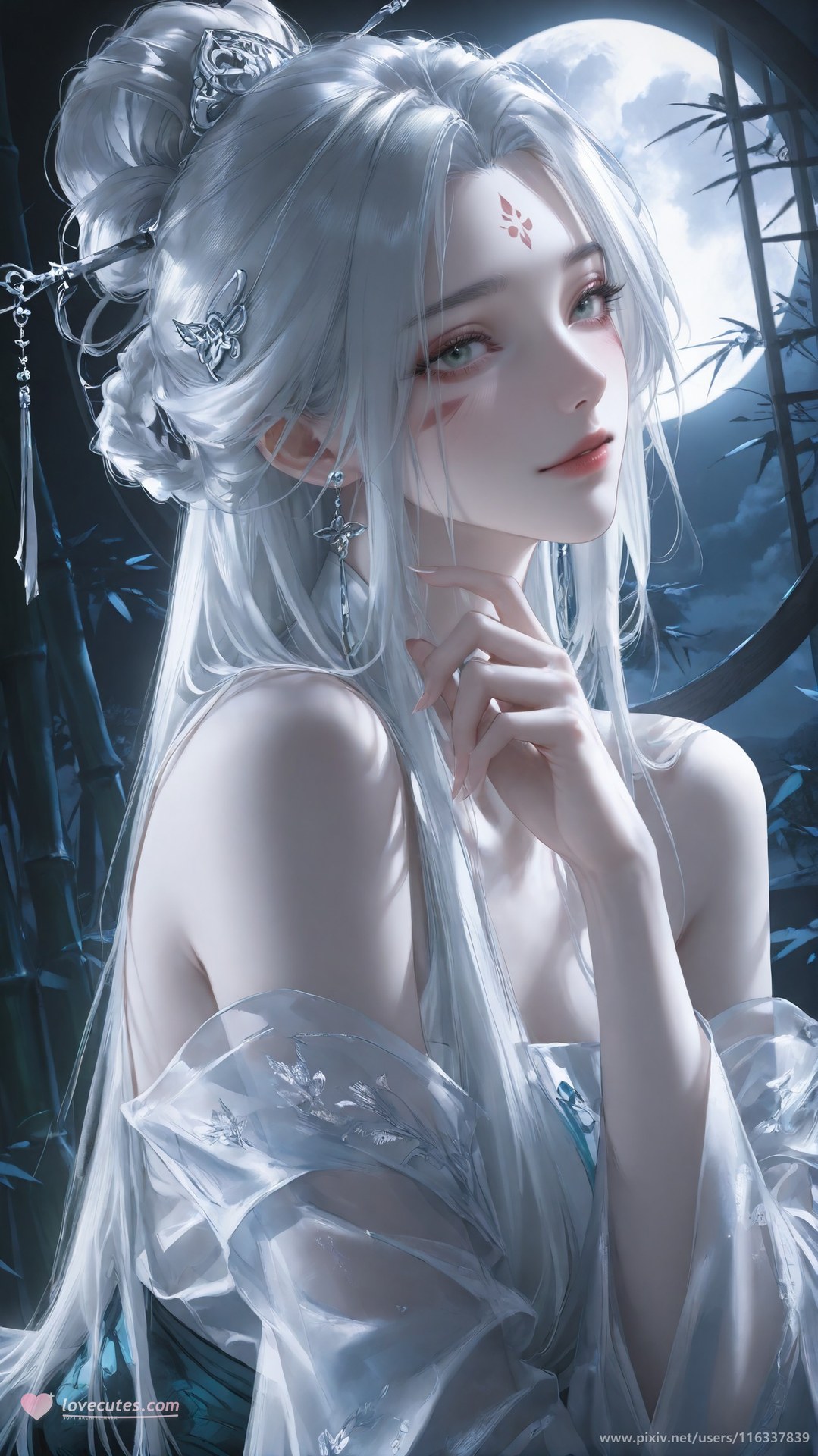 AI Nudes - 太極八荒 竹林夜色小白 レースランジェリー ボディスーツ トップレス AI画像ギャラリー 234P