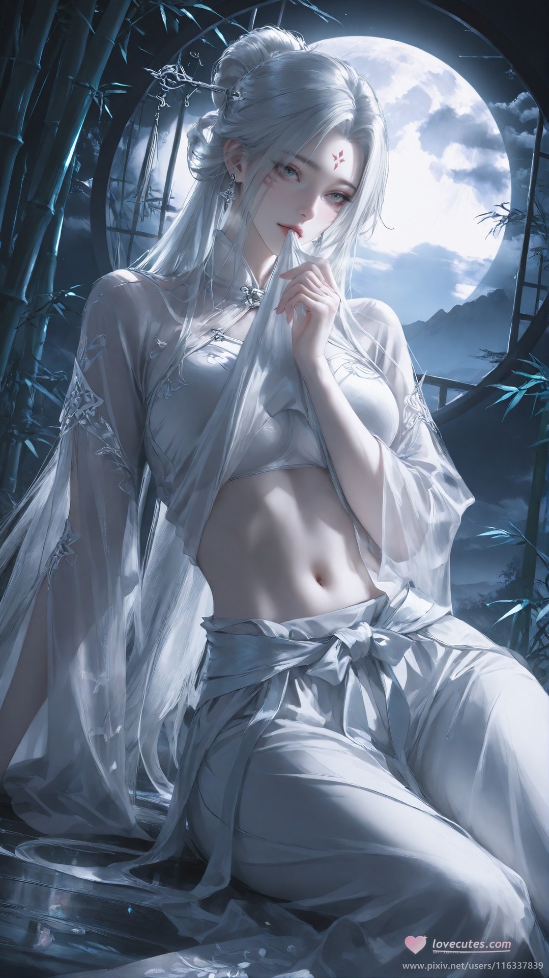 AI Nudes - 太極八荒 竹林夜色小白 レースランジェリー ボディスーツ トップレス AI画像ギャラリー 234P