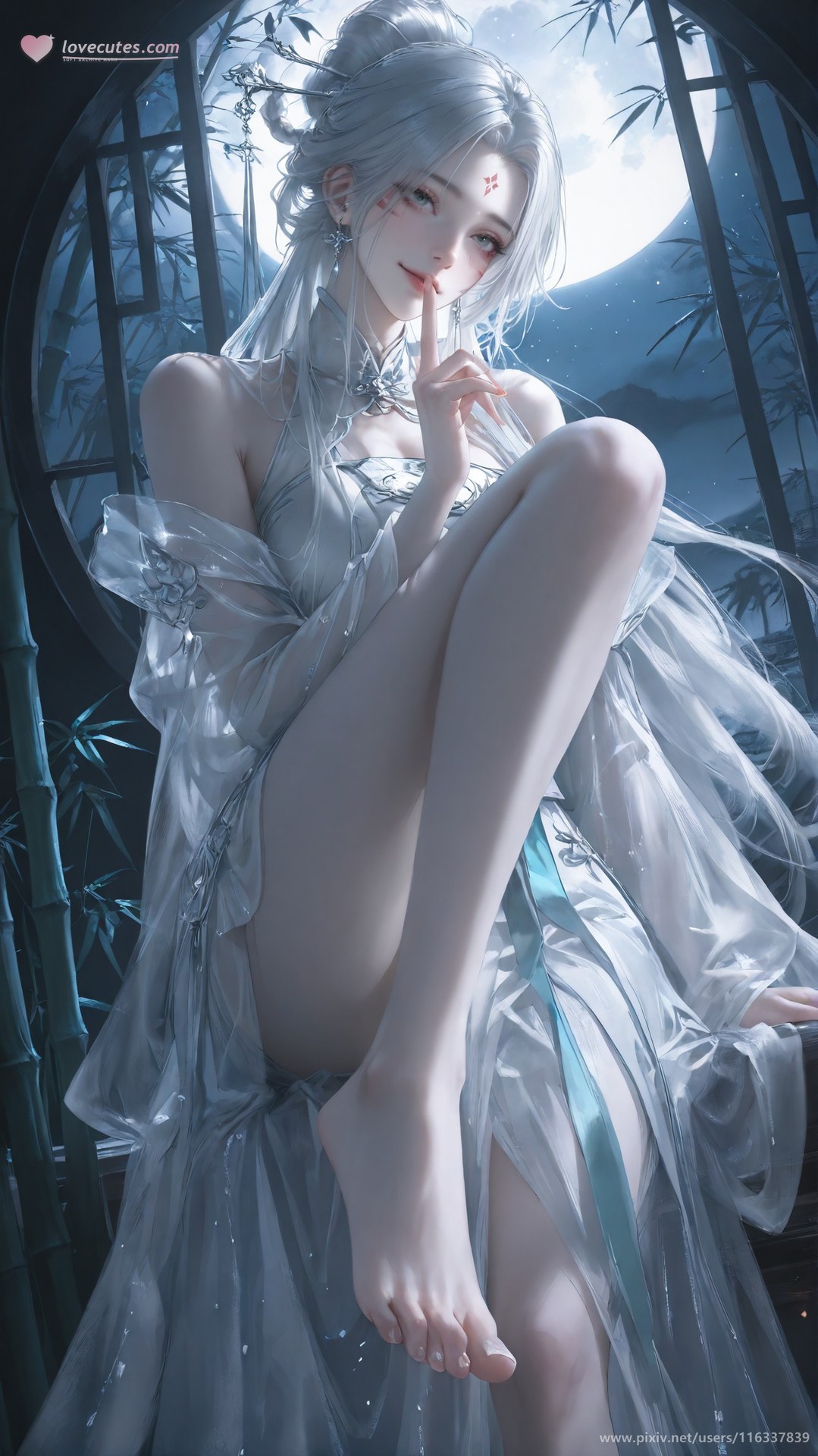AI Nudes - 太極八荒 竹林夜色小白 レースランジェリー ボディスーツ トップレス AI画像ギャラリー 234P