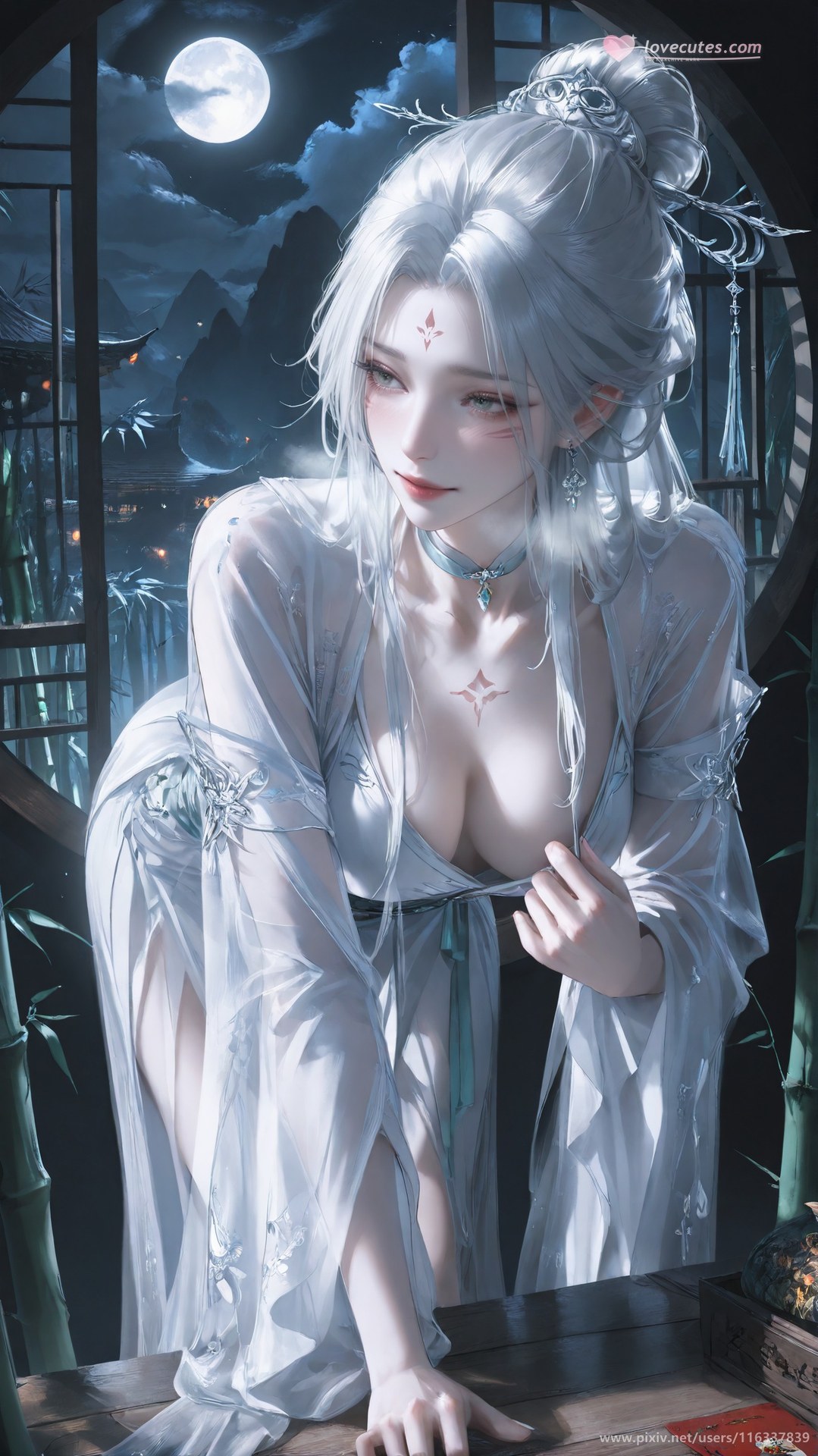 AI Nudes - 太極八荒 竹林夜色小白 レースランジェリー ボディスーツ トップレス AI画像ギャラリー 234P
