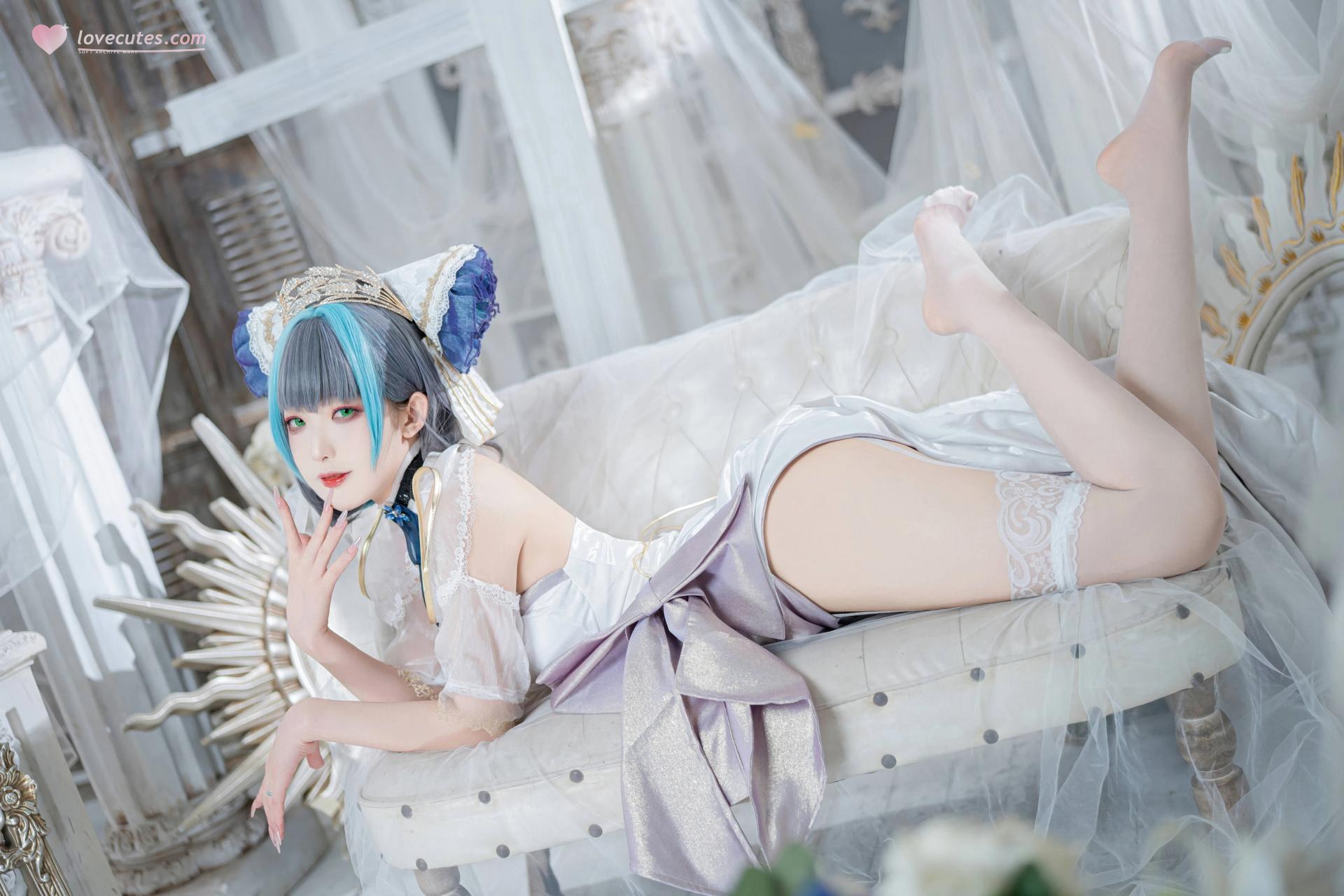 [cosplay] 封疆疆v - 碧藍航線 柴郡誓约禮服：白藍誓约禮服 貓耳白絲還原 18P