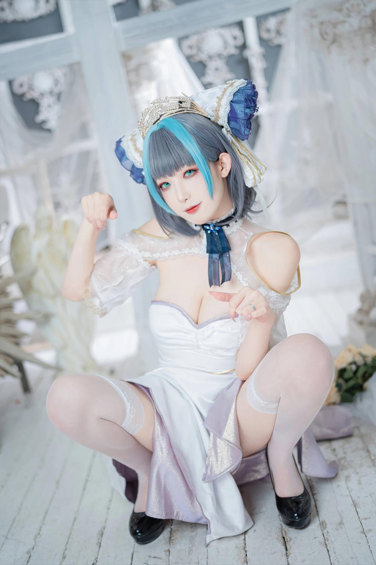 [cosplay] 封疆疆v - 碧藍航線 柴郡誓约禮服：白藍誓约禮服 貓耳白絲還原 18P
