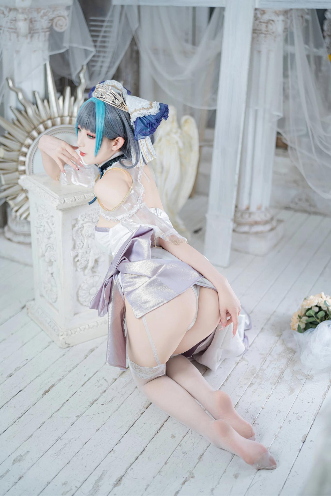 [cosplay] 封疆疆v - 碧藍航線 柴郡誓约禮服：白藍誓约禮服 貓耳白絲還原 18P