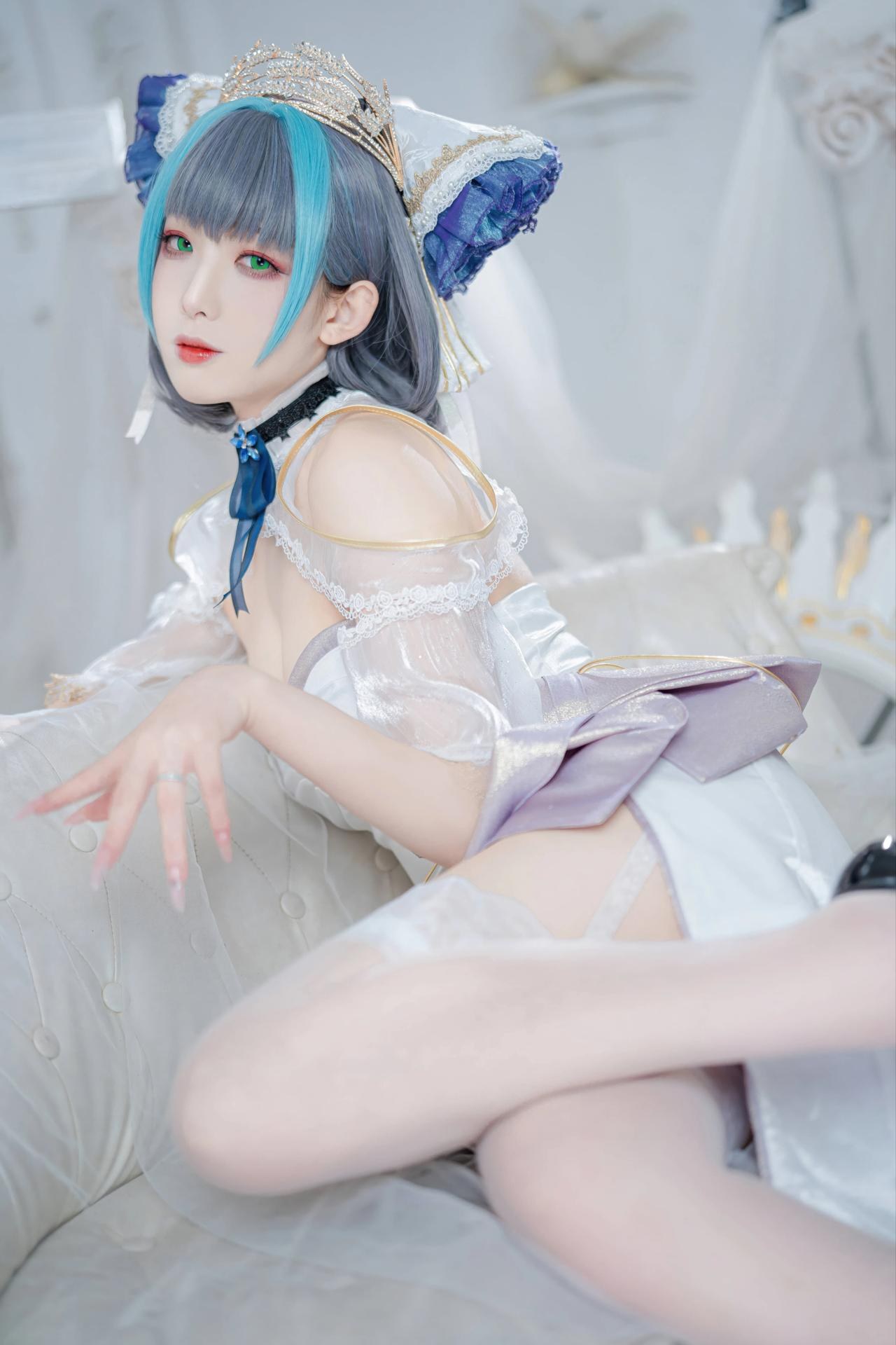 [cosplay] 封疆疆v - 碧蓝航线 柴郡誓约礼服：白蓝誓约礼服 猫耳白丝还原 18P