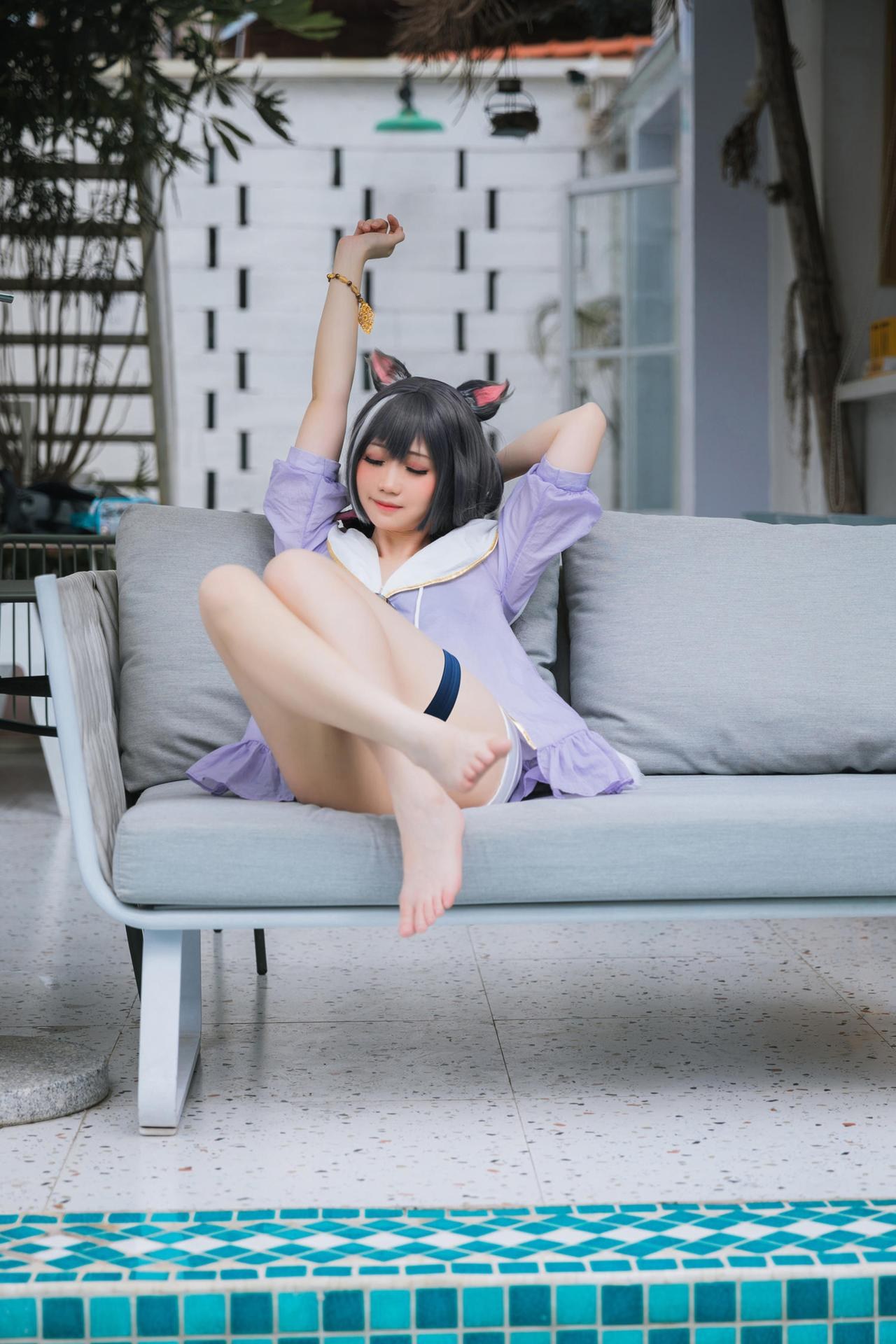 [コスプレ] 焖焖碳 - 公主连结 凯露泳装 黑猫泳装比基尼 美腿泳池还原 20P