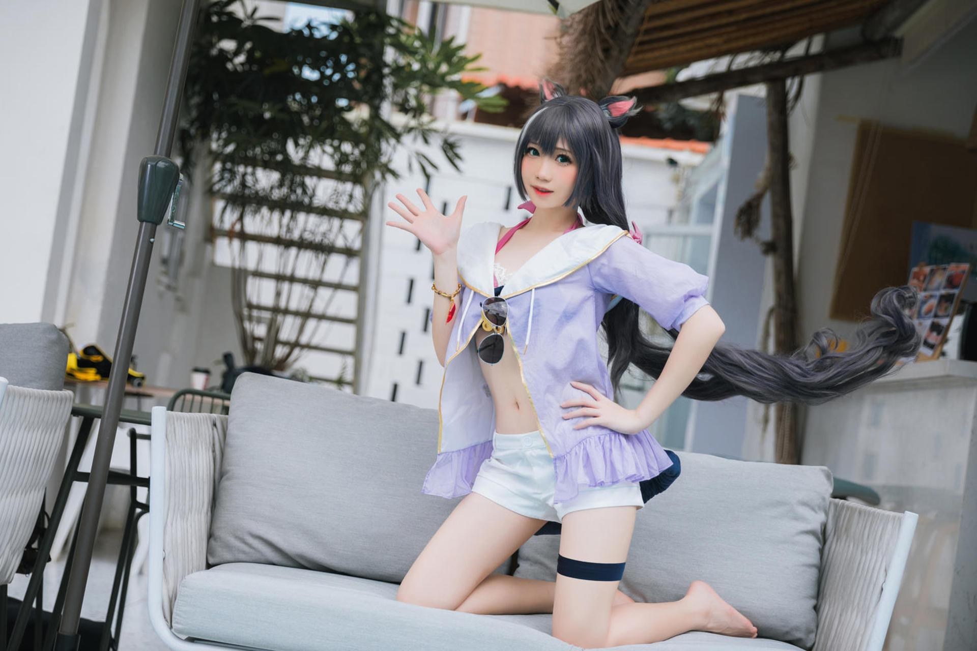 [コスプレ] 焖焖碳 - 公主连结 凯露泳装 黑猫泳装比基尼 美腿泳池还原 20P