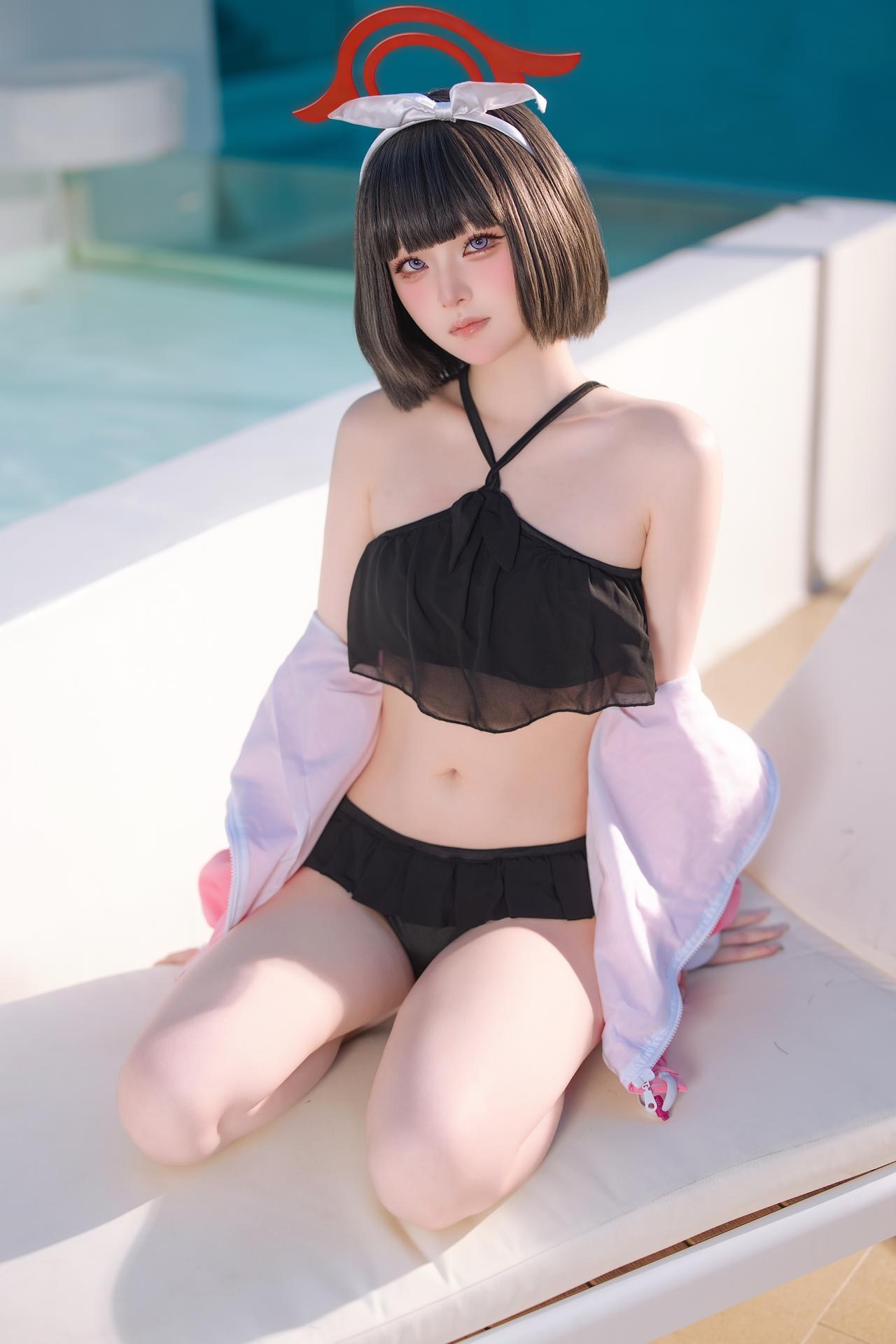 [コスプレ] 屿鱼 - 蔚蓝档案 静山真白泳装 泳装比基尼 美腿泳池还原 30P