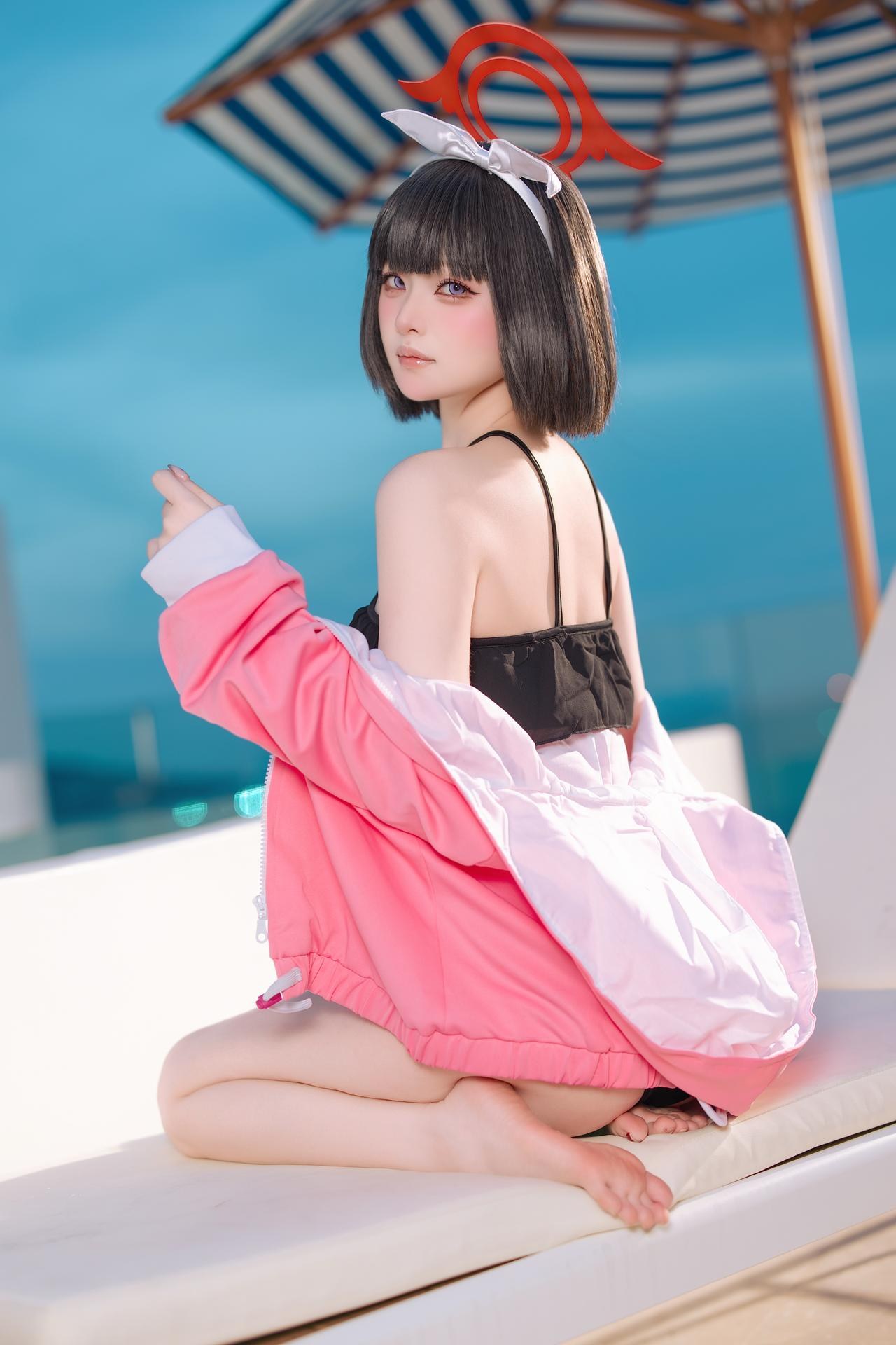 [コスプレ] 屿鱼 - 蔚蓝档案 静山真白泳装 泳装比基尼 美腿泳池还原 30P
