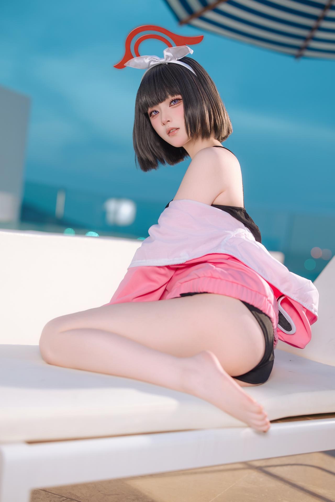[コスプレ] 屿鱼 - 蔚蓝档案 静山真白泳装 泳装比基尼 美腿泳池还原 30P