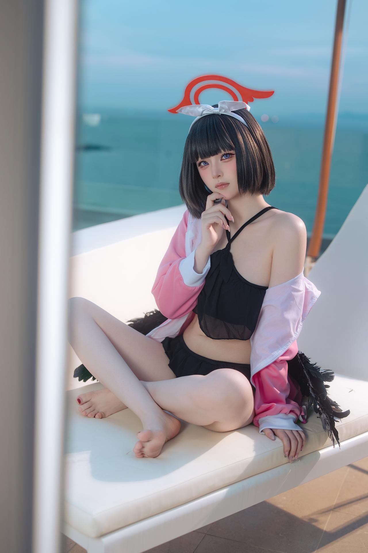 [コスプレ] 屿鱼 - 蔚蓝档案 静山真白泳装 泳装比基尼 美腿泳池还原 30P