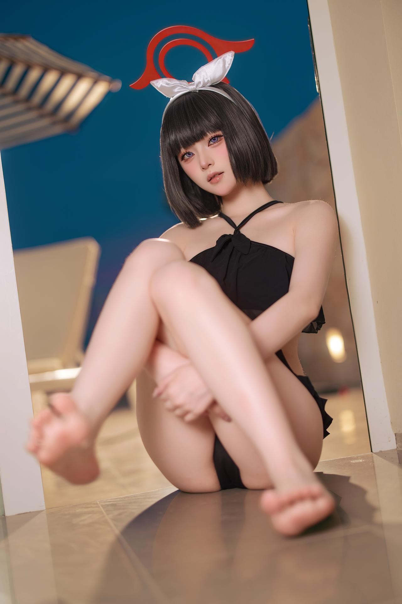 [コスプレ] 屿鱼 - 蔚蓝档案 静山真白泳装 泳装比基尼 美腿泳池还原 30P