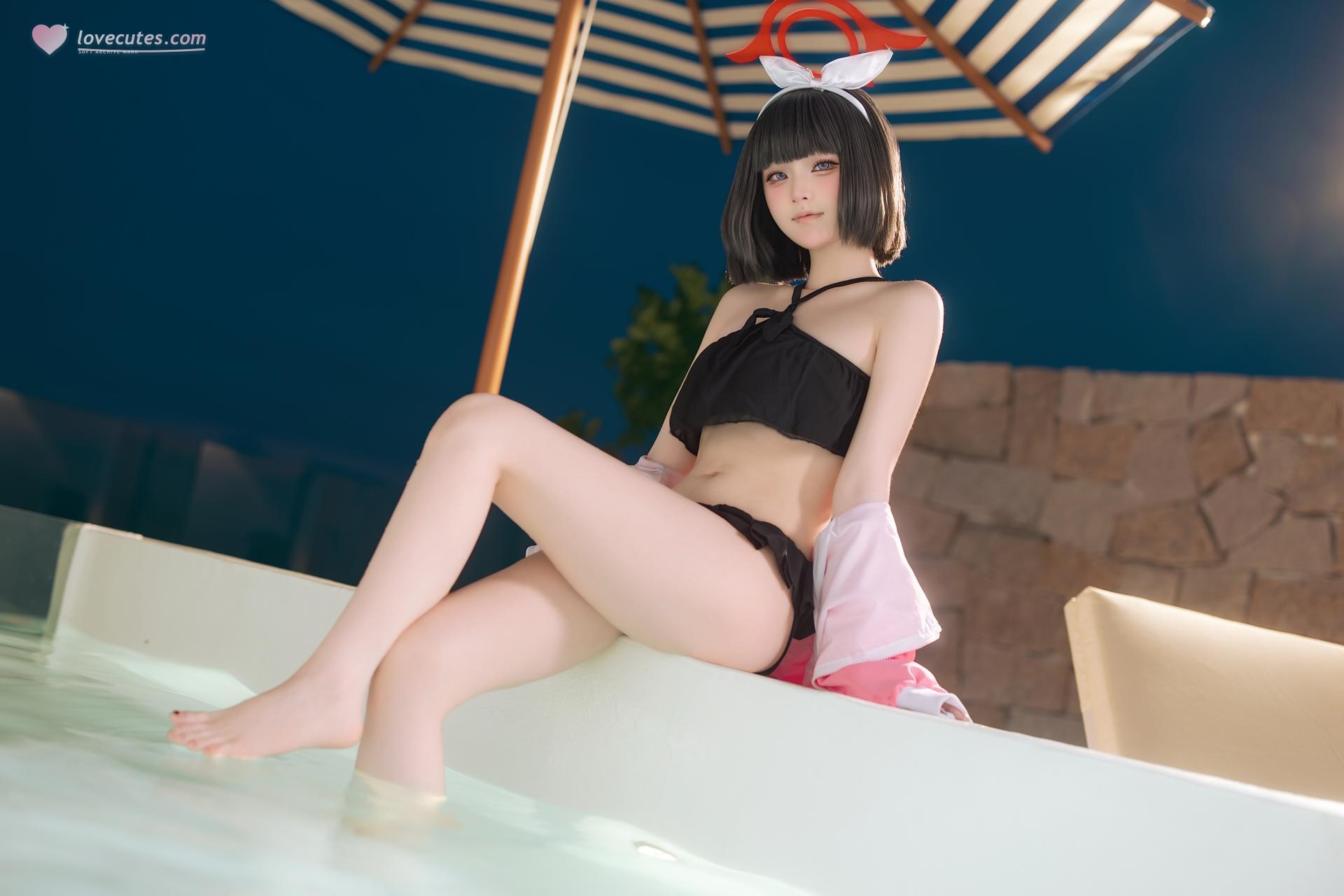 [コスプレ] 屿鱼 - 蔚蓝档案 静山真白泳装 泳装比基尼 美腿泳池还原 30P