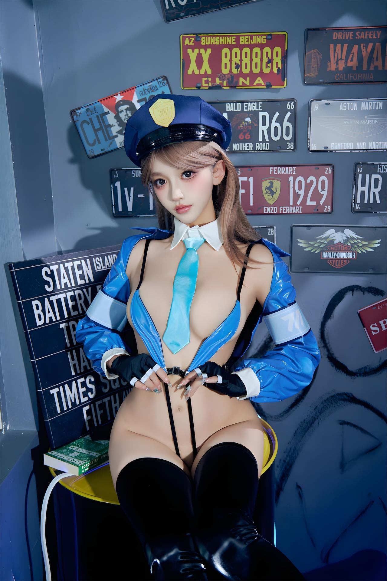 [寫真] 过期米線線喵 - 女警：藍黑女警制服 黑絲美腿私拍 59P