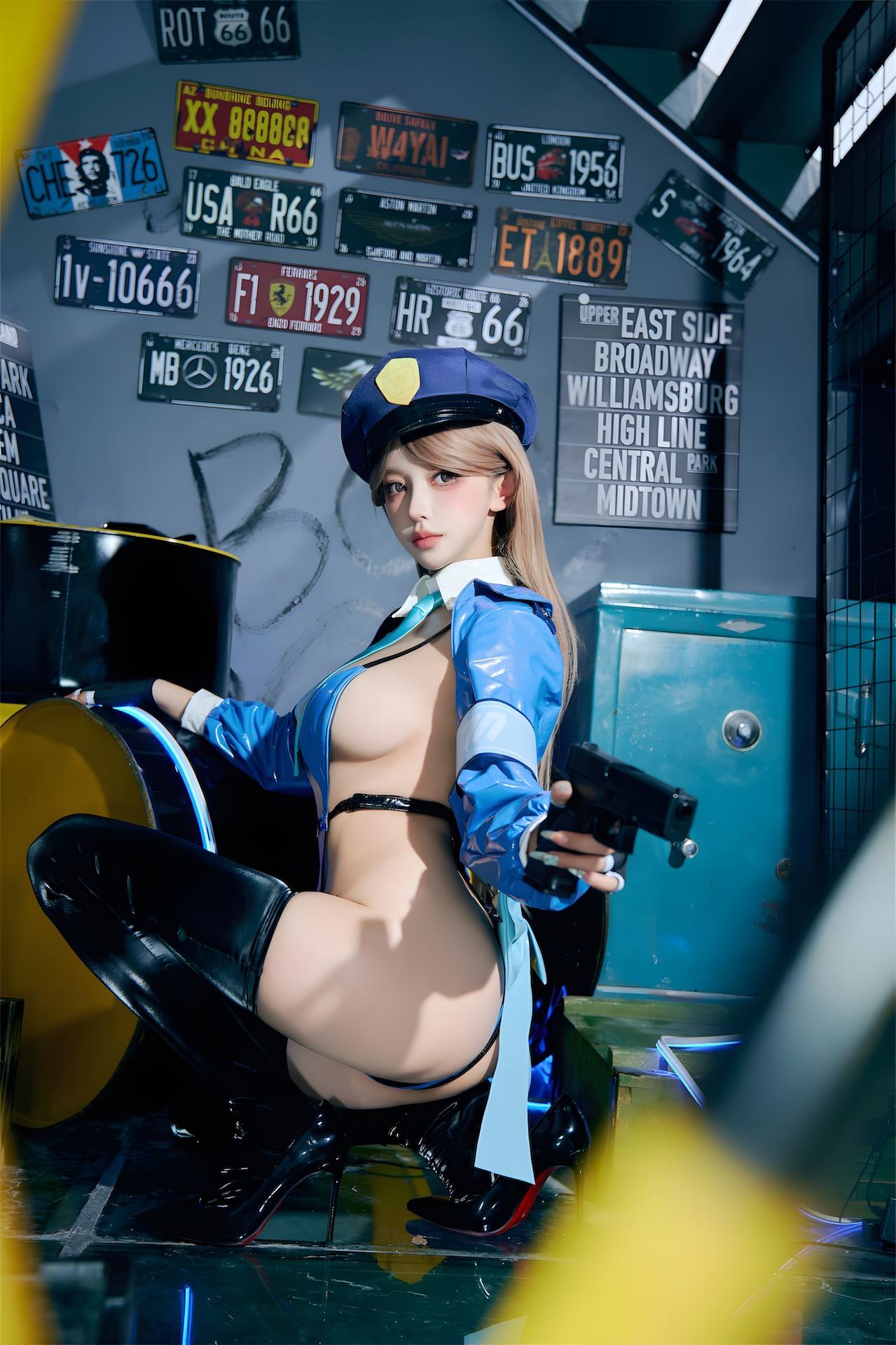 [寫真] 过期米線線喵 - 女警：藍黑女警制服 黑絲美腿私拍 59P