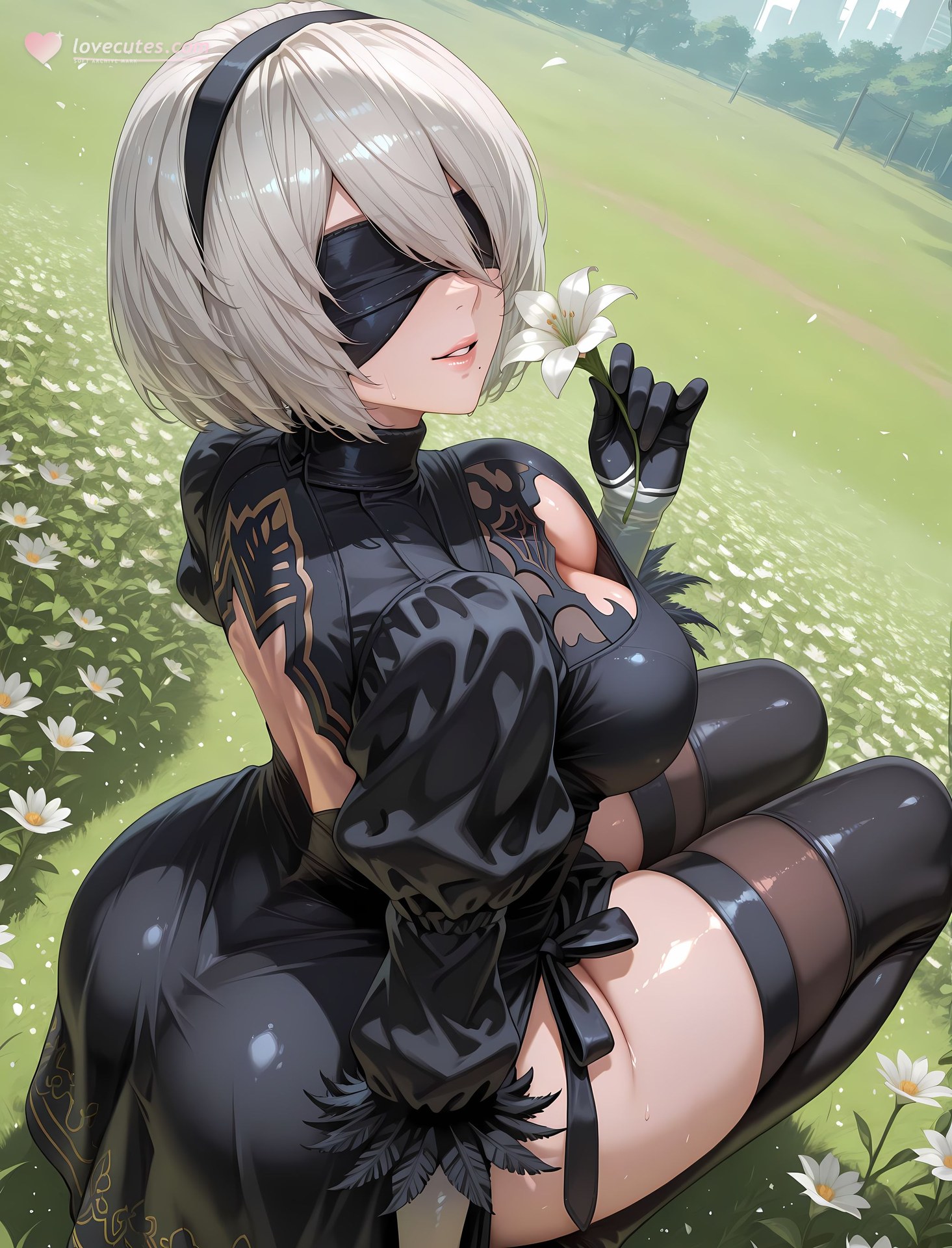 AI Porn - NieR Automata 2B black stockings bodysuit wet-look AI Adult Gallery 202P
