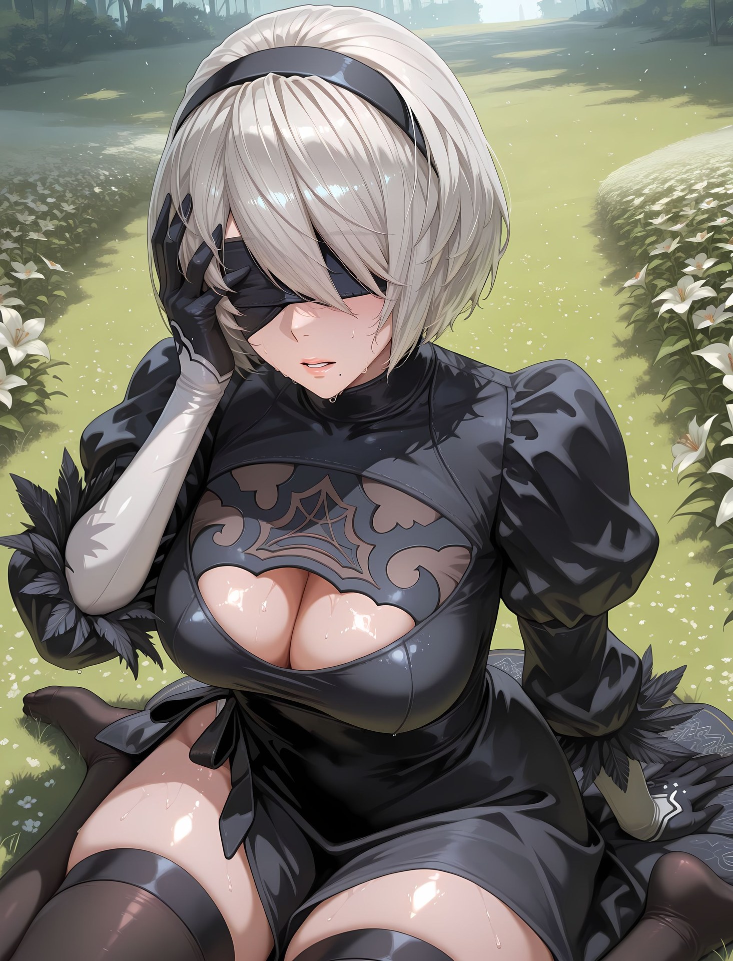 AI Porn - NieR Automata 2B black stockings bodysuit wet-look AI Adult Gallery 202P