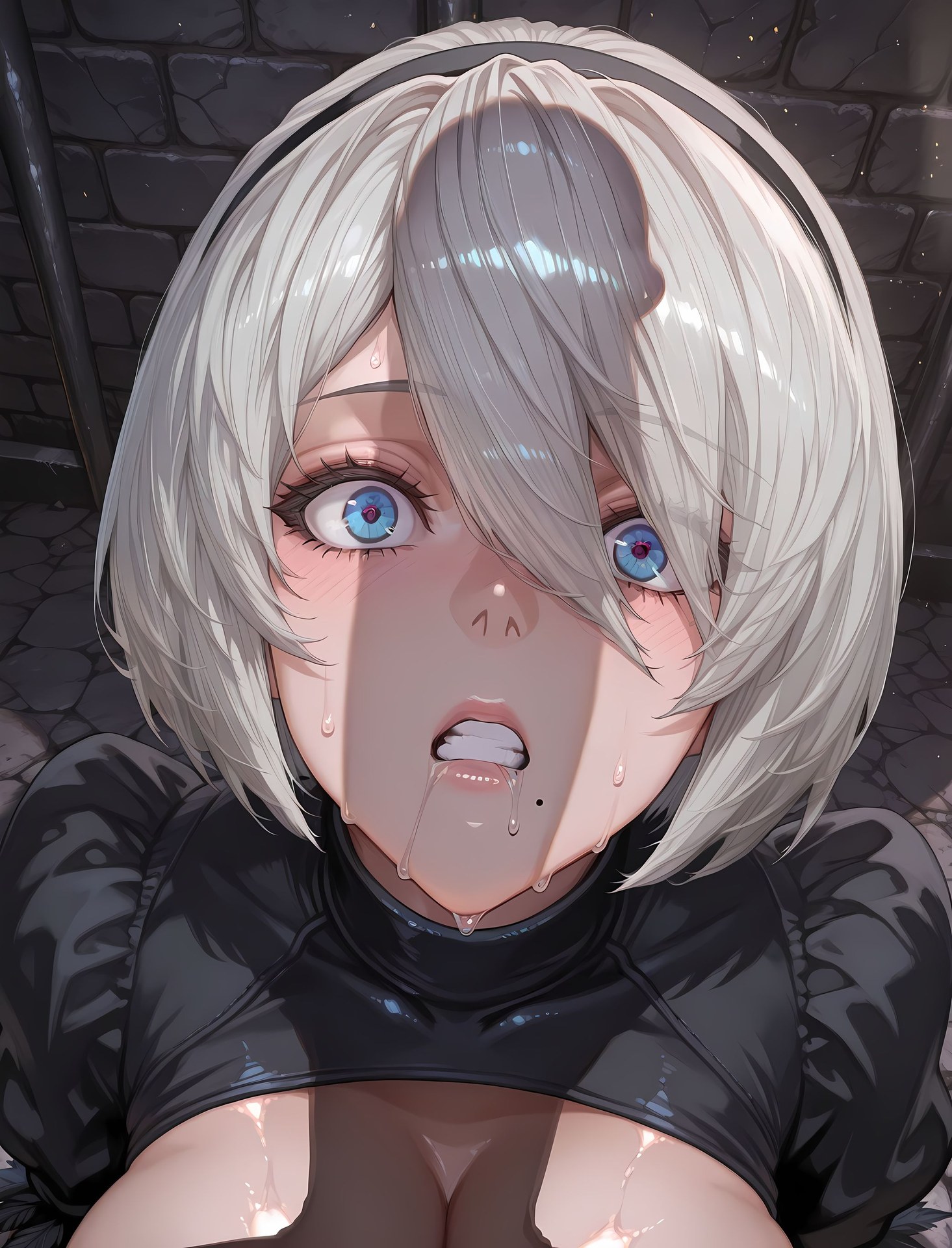 AI Porn - NieR Automata 2B black stockings bodysuit wet-look AI Adult Gallery 202P