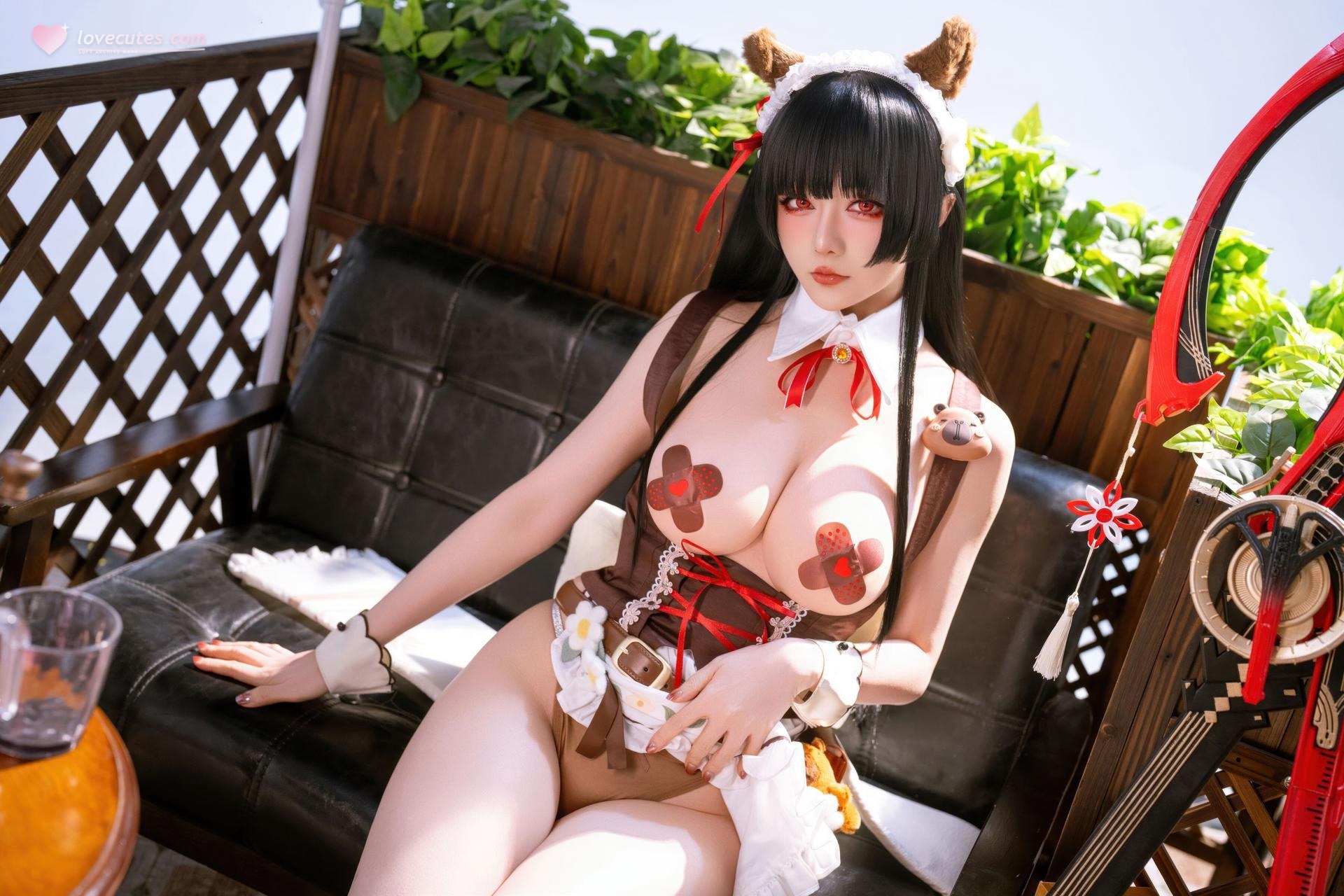[cosplay] 星之迟迟Hoshilily - 鳴潮 千咲·聯動咖啡女僕：咖啡女僕紅白造型 美腿還原 42P