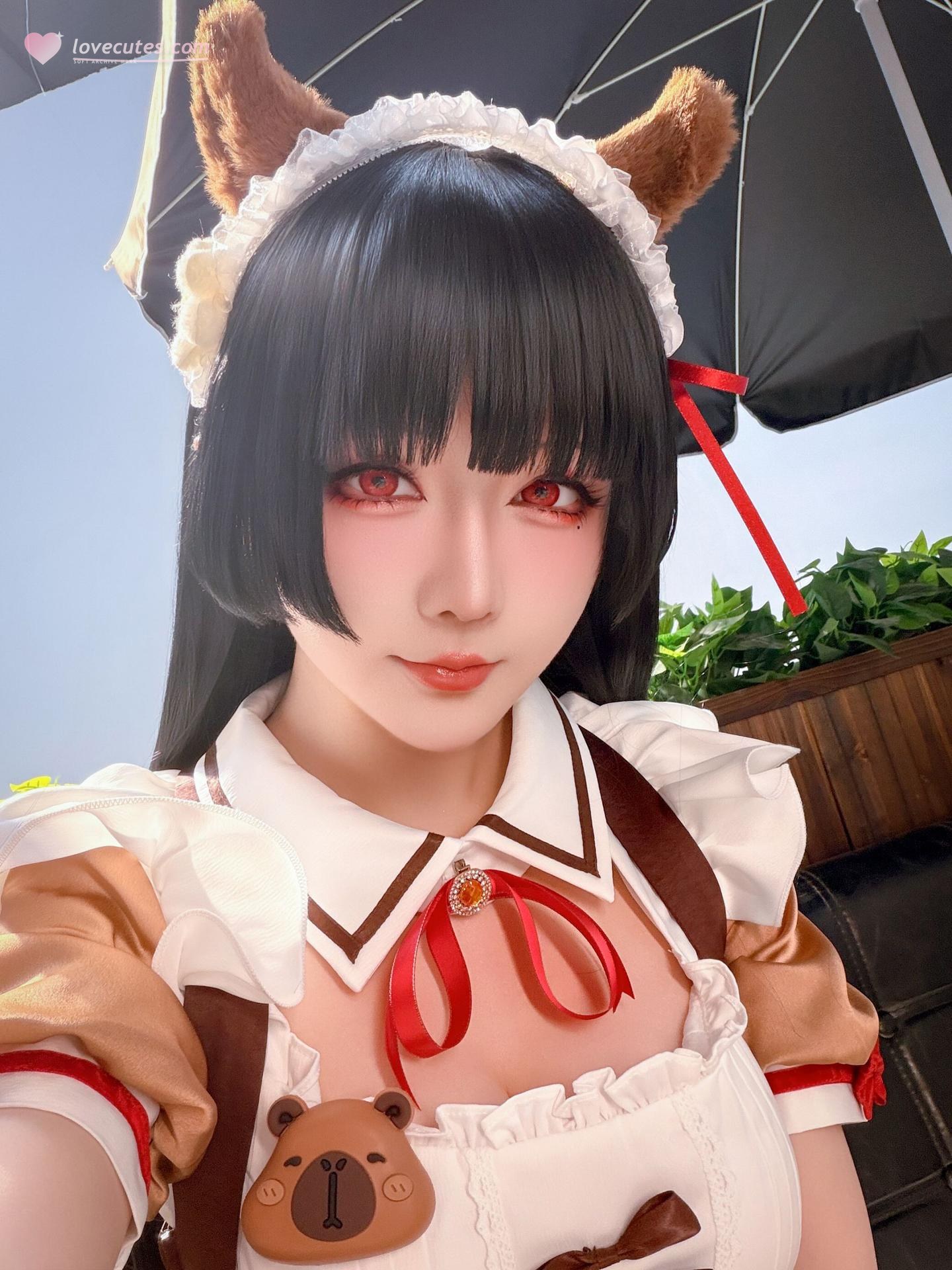 [cosplay] 星之迟迟Hoshilily - 鳴潮 千咲·聯動咖啡女僕：咖啡女僕紅白造型 美腿還原 42P