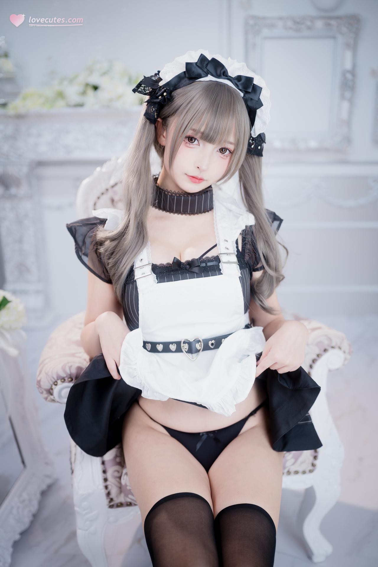 [Private Room] Kagurazaka Mafuyu - MissKON coser private-room photos, maid, black stockings, lingerie 75P2V