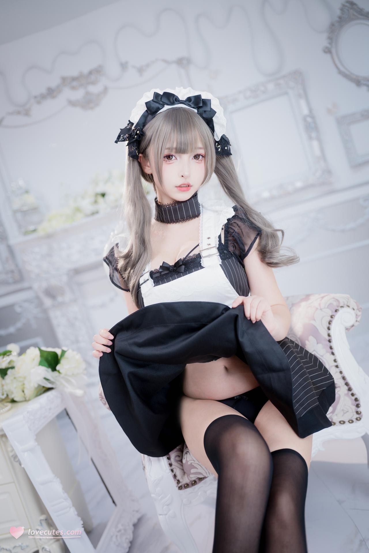 [Private Room] Kagurazaka Mafuyu - MissKON coser private-room photos, maid, black stockings, lingerie 75P2V