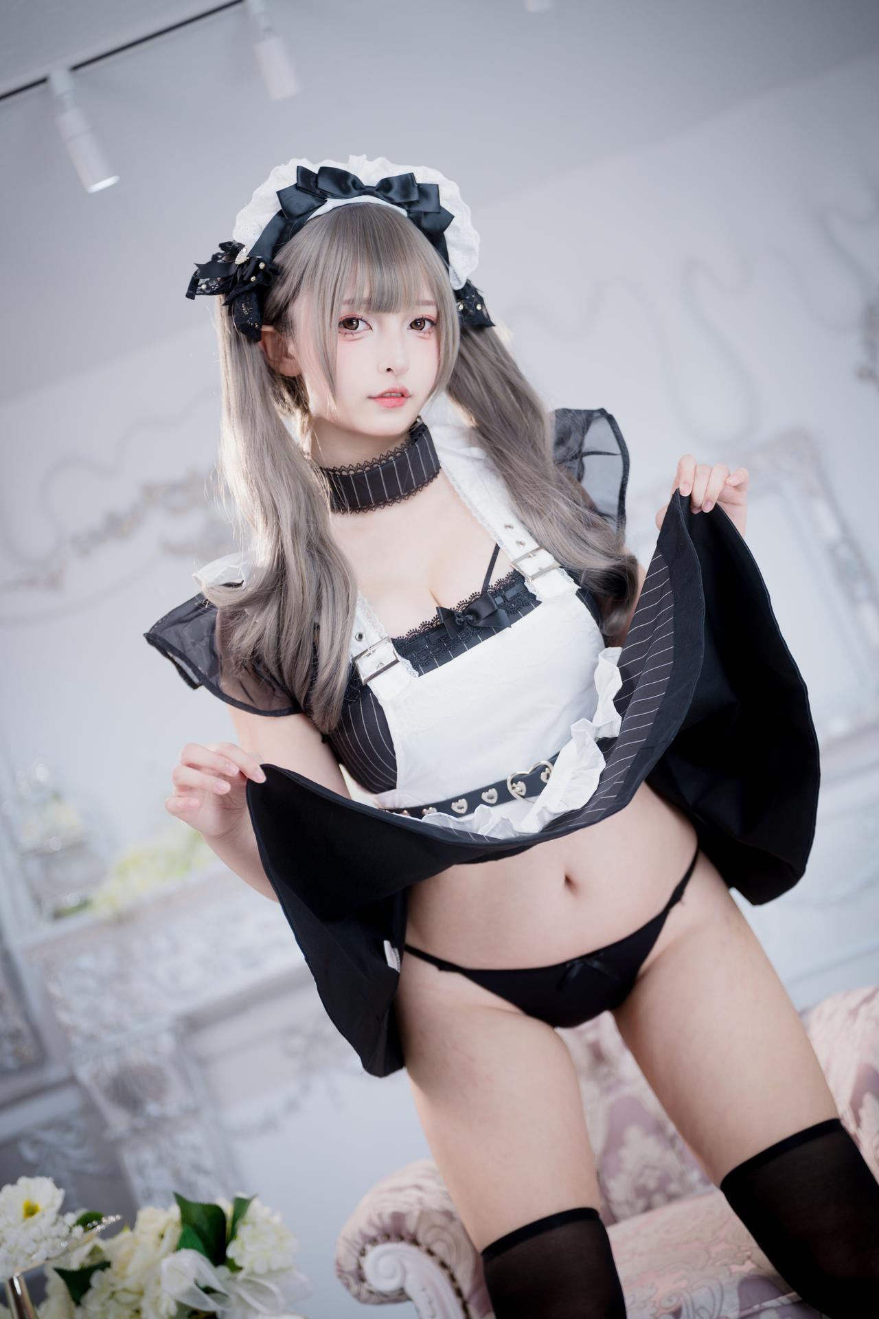 [Private Room] Kagurazaka Mafuyu - MissKON coser private-room photos, maid, black stockings, lingerie 75P2V