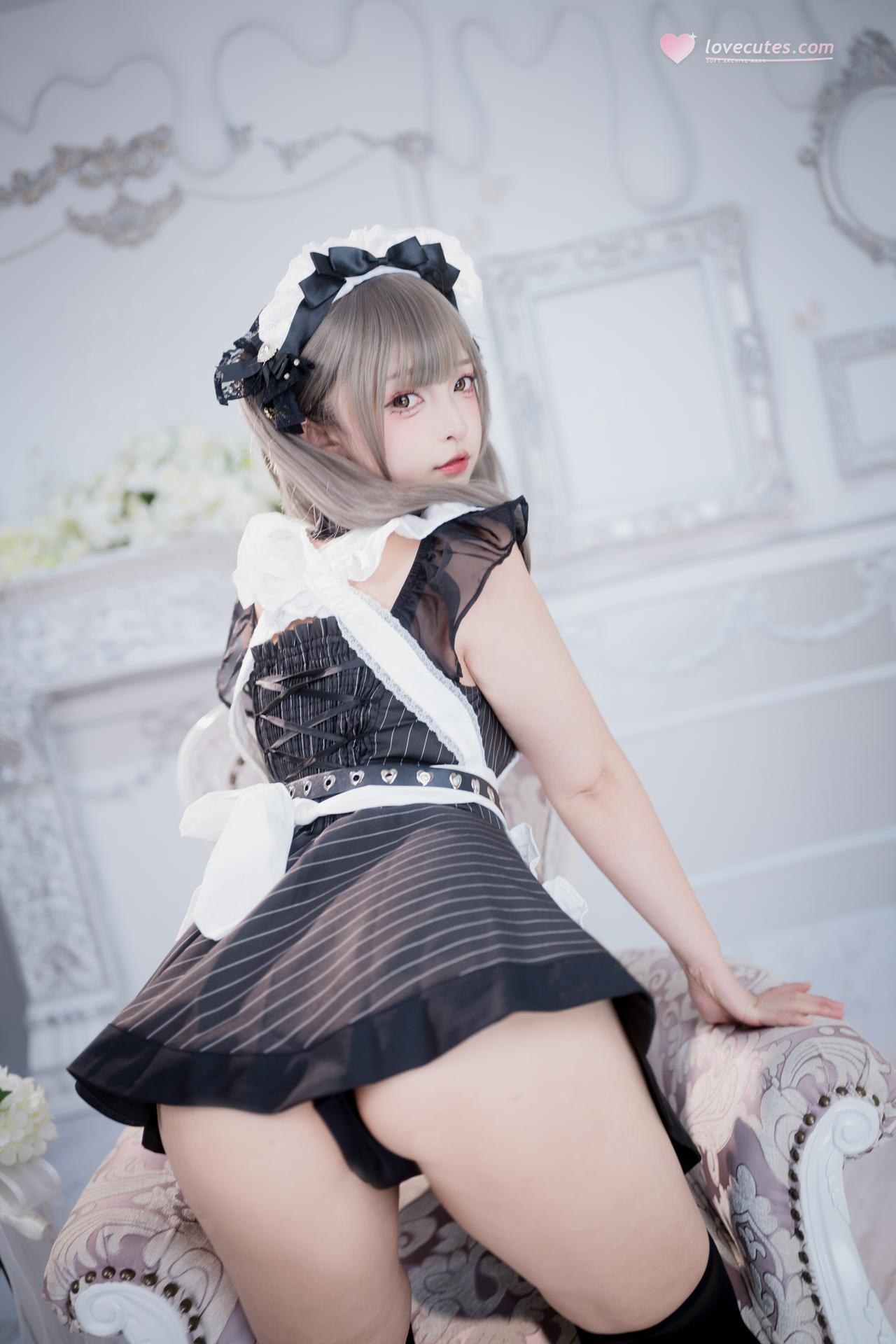 [Private Room] Kagurazaka Mafuyu - MissKON coser private-room photos, maid, black stockings, lingerie 75P2V