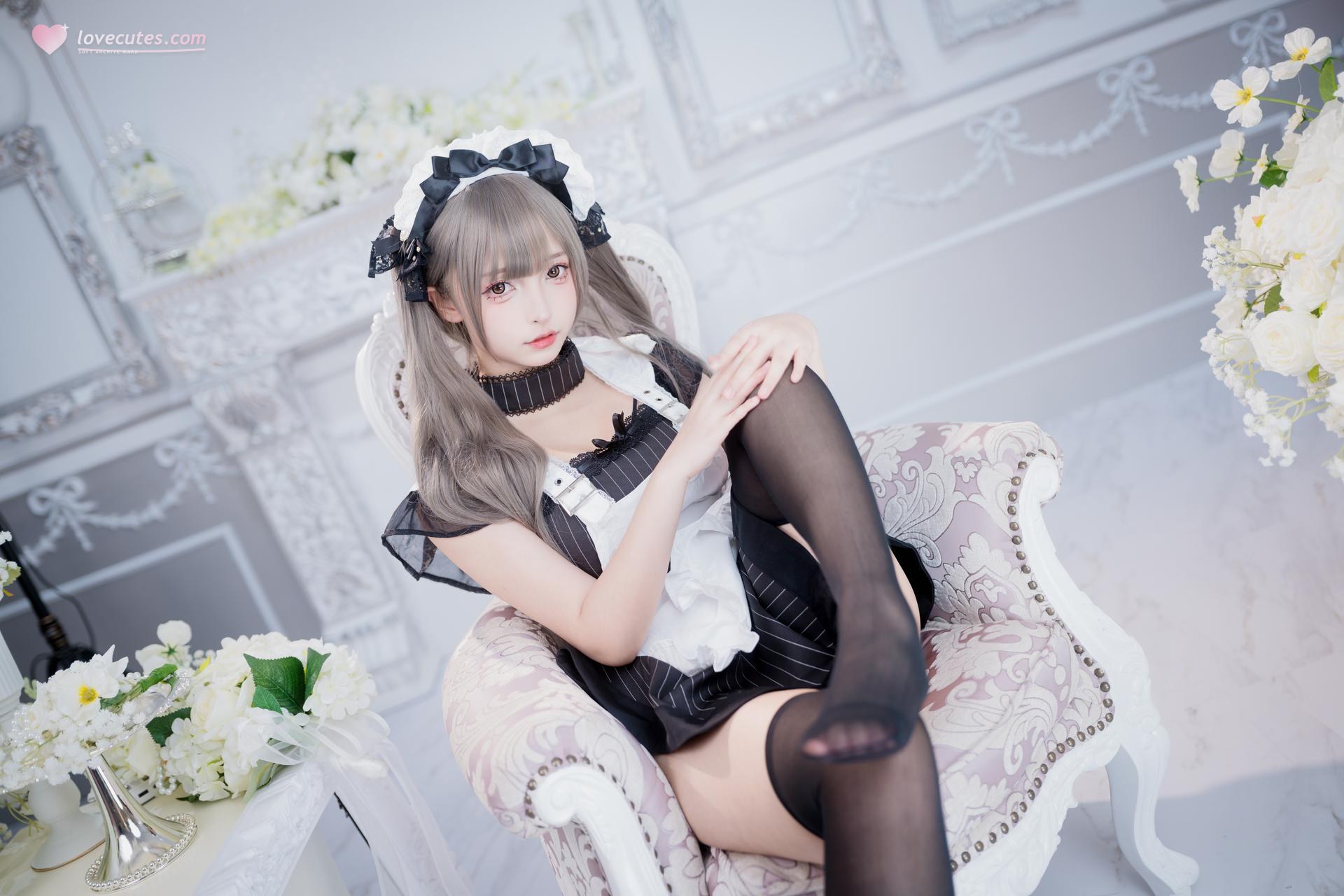 [Private Room] Kagurazaka Mafuyu - MissKON coser private-room photos, maid, black stockings, lingerie 75P2V