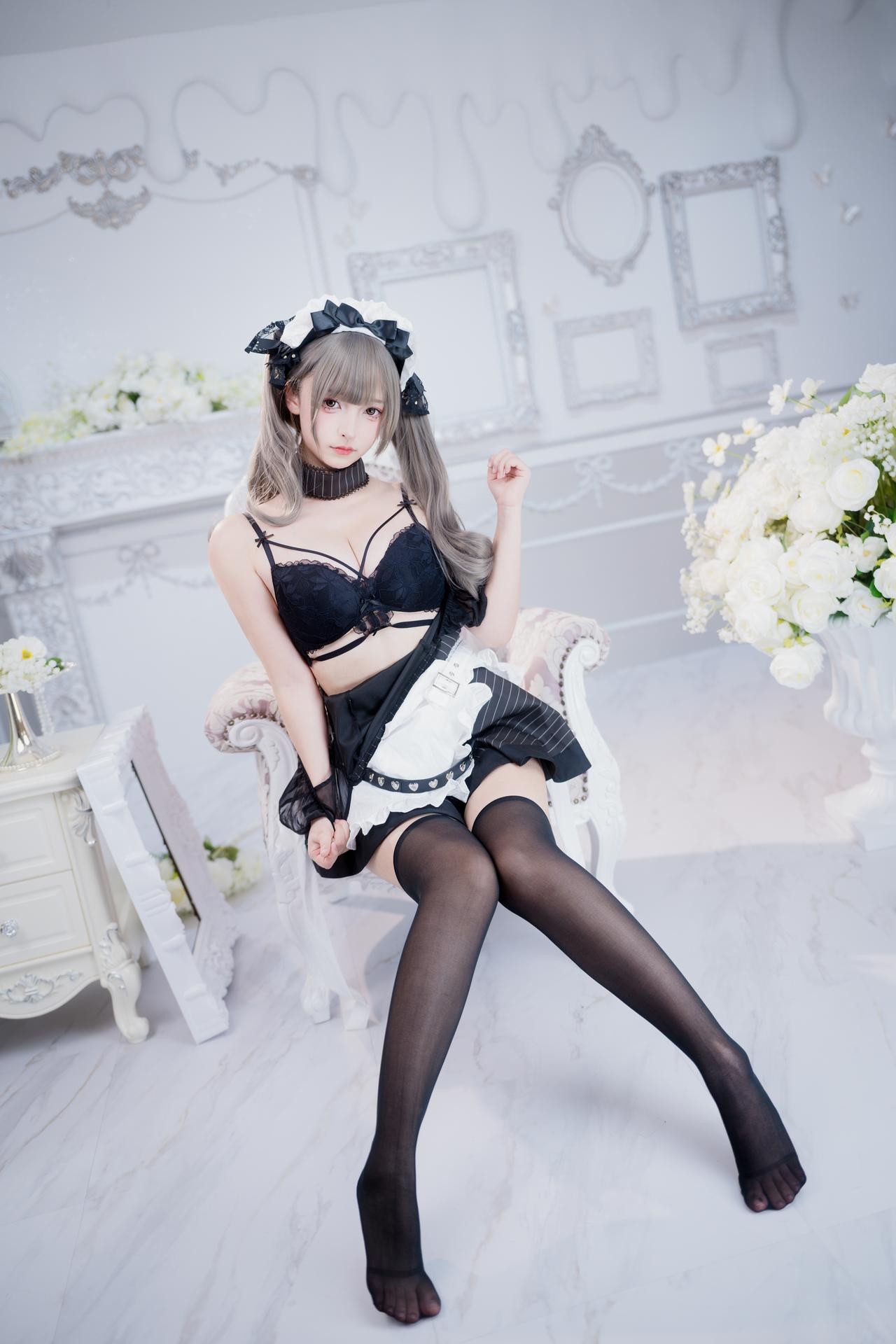 [Private Room] Kagurazaka Mafuyu - MissKON coser private-room photos, maid, black stockings, lingerie 75P2V