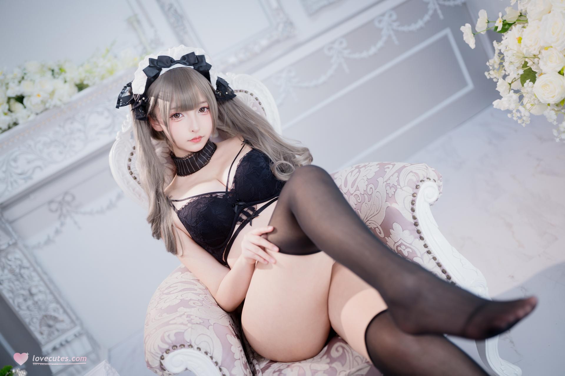 [Private Room] Kagurazaka Mafuyu - MissKON coser private-room photos, maid, black stockings, lingerie 75P2V