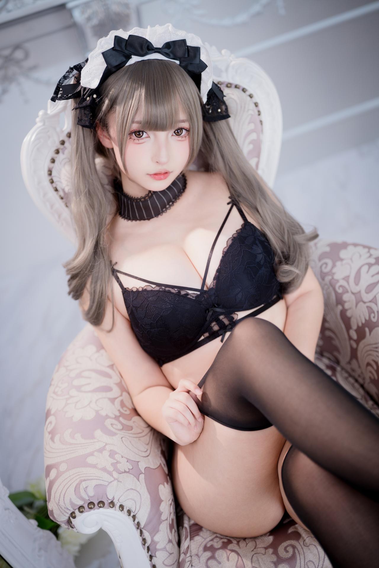 [Private Room] Kagurazaka Mafuyu - MissKON coser private-room photos, maid, black stockings, lingerie 75P2V