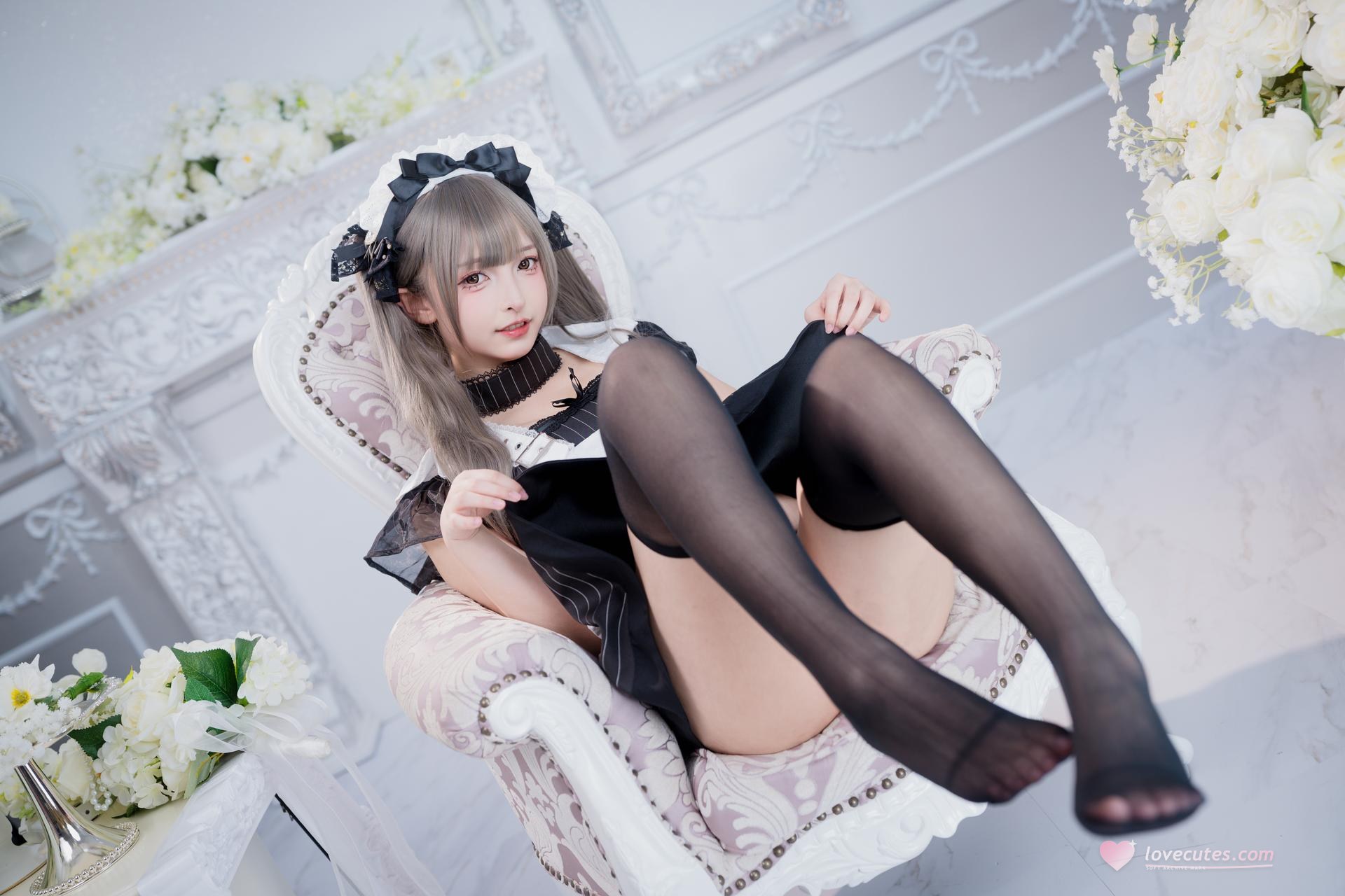 [Private Room] Kagurazaka Mafuyu - MissKON coser private-room photos, maid, black stockings, lingerie 75P2V