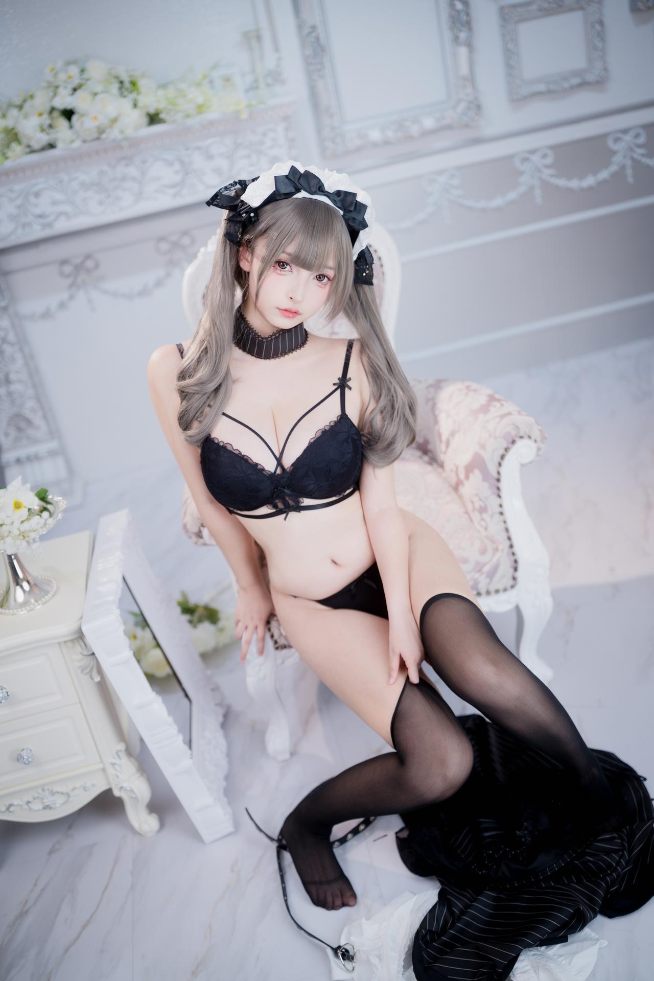 [Private Room] Kagurazaka Mafuyu - MissKON coser private-room photos, maid, black stockings, lingerie 75P2V