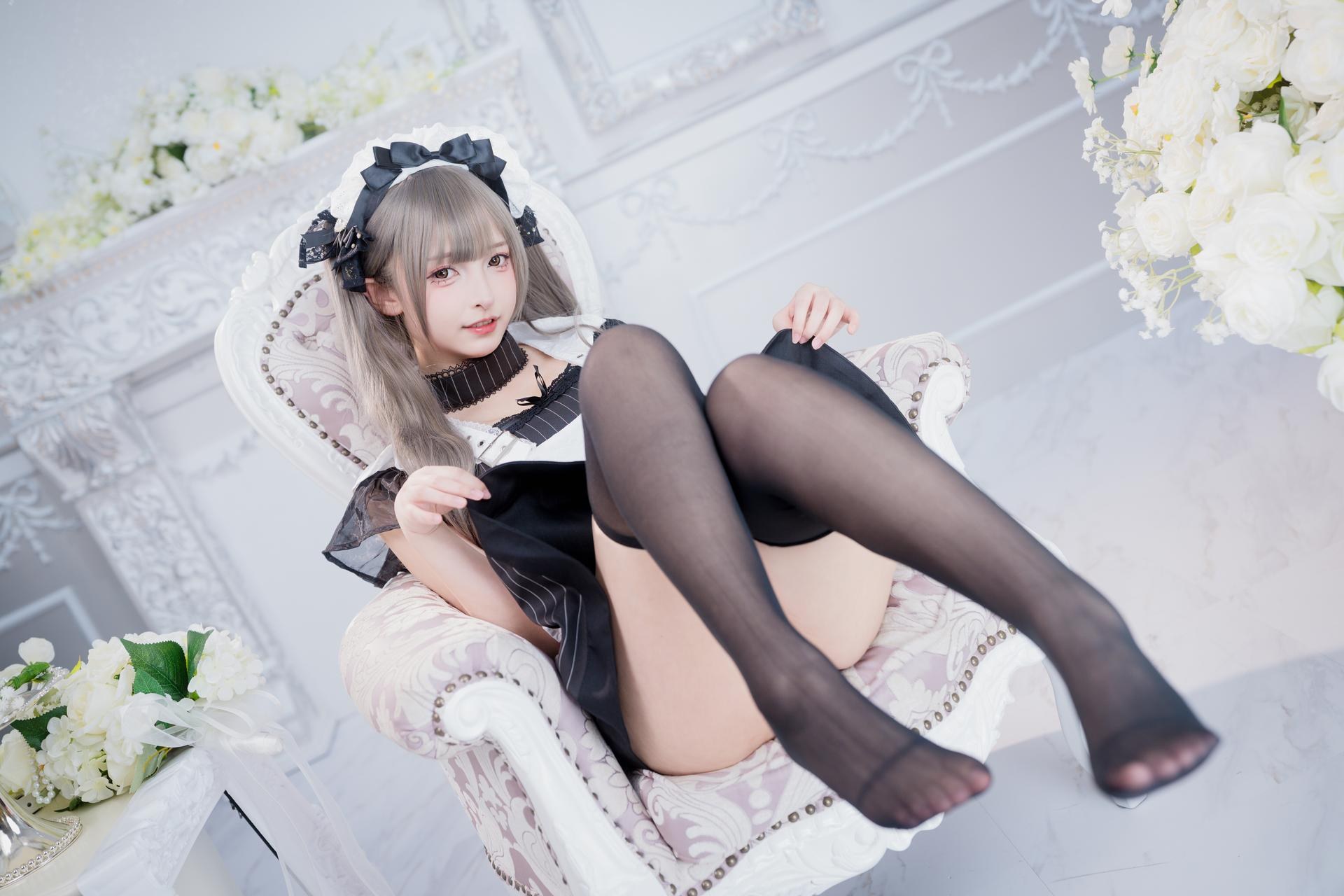 [Private Room] Kagurazaka Mafuyu - MissKON coser private-room photos, maid, black stockings, lingerie 75P2V