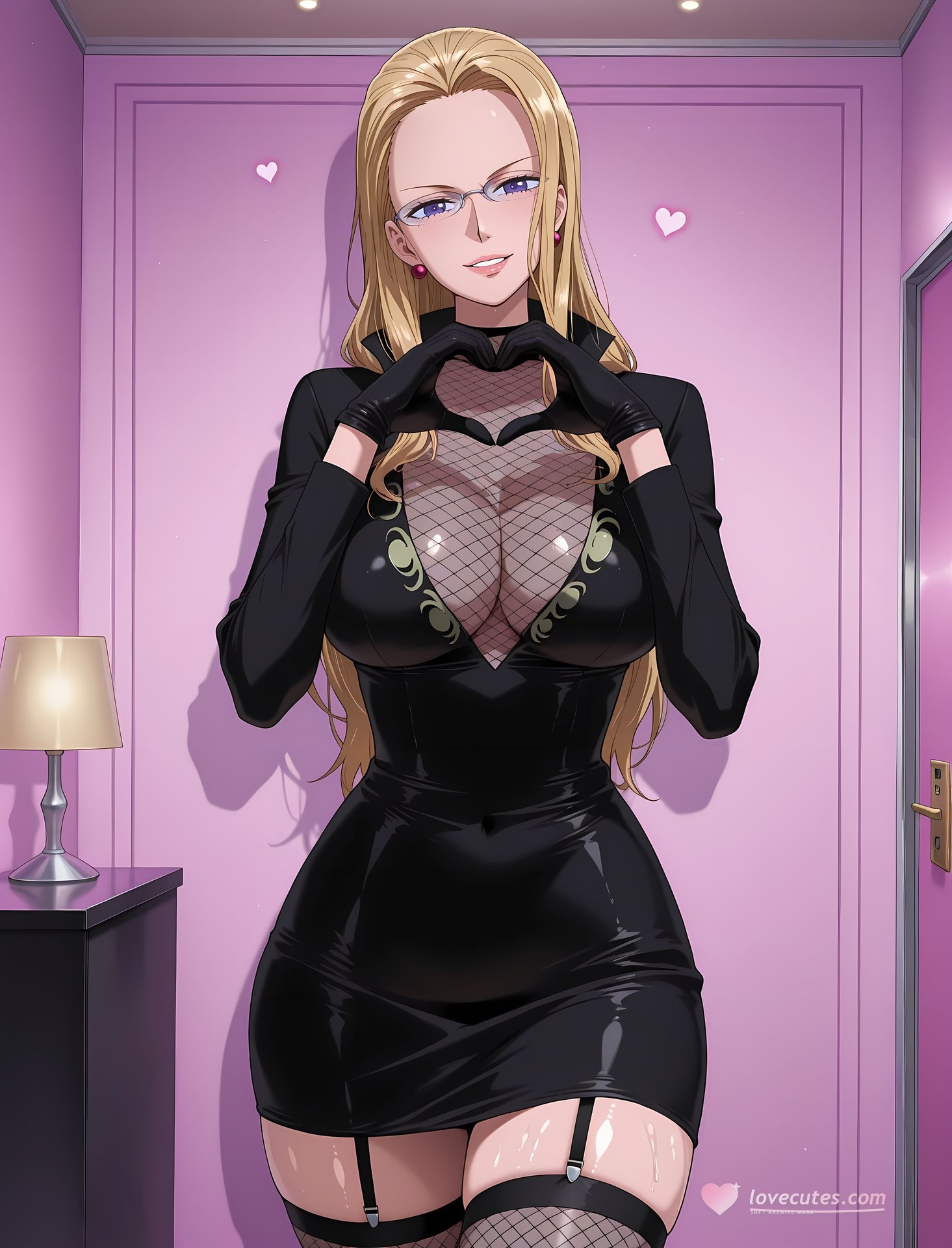 AI Porn - One Piece Kalifa 블랙 스타킹 바디수트 유니폼 젖은 연출 AI 이미지 갤러리 189P