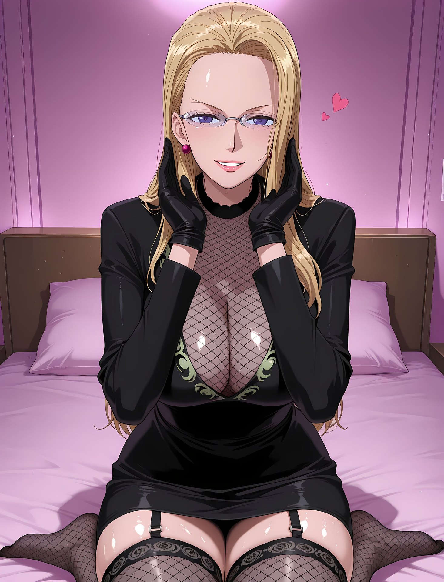 AI Porn - One Piece Kalifa 블랙 스타킹 바디수트 유니폼 젖은 연출 AI 이미지 갤러리 189P
